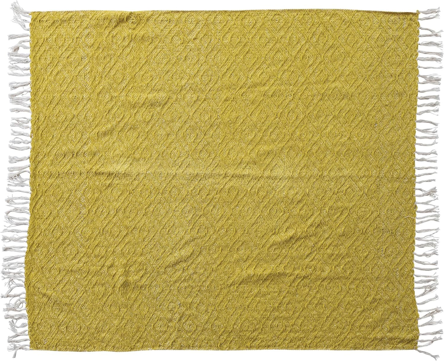 Creative Co-Op Woven Fabric Chenille Throw with Diamond Pattern and Fringe, Mustard and Cream