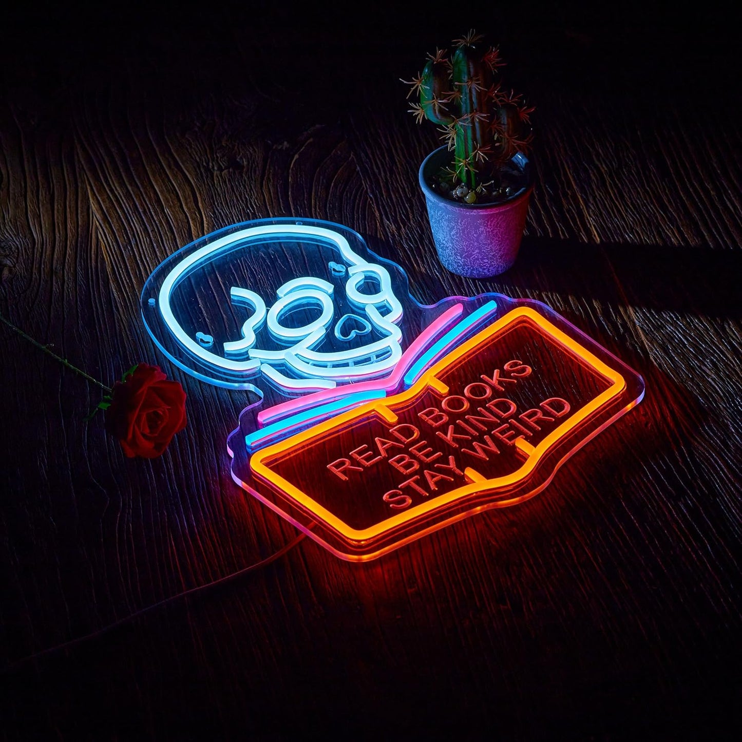 Read Books Be Kind Stay Weird Neon Sign for Wall Décor Dimmable Read Books Neon Sign LED Light Decor