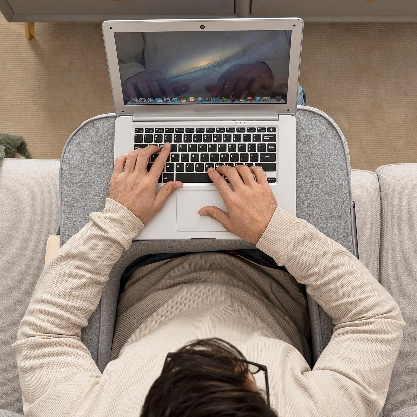 Lavish Home Reading Pillow for Gaming - Lap Desk Pillow with Arm Rests, Storage Pockets, and Removable Washable Cover - Laptop Pillow for Reading, Gaming, Studying, and Working (Gray)