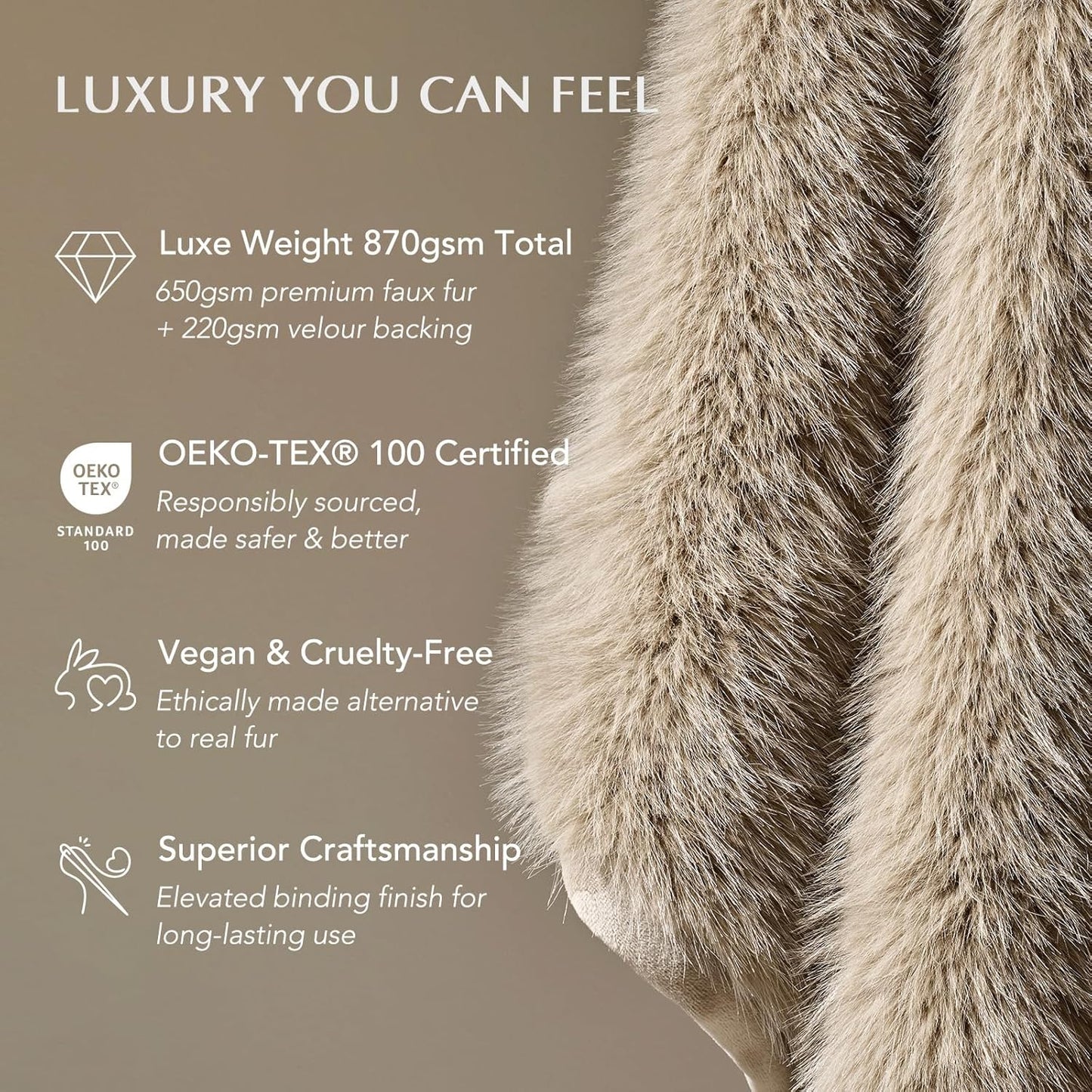 EVERGRACEHOME Luxury Faux Fur Throw Blanket, Soft Fluffy Faux Mink Blankets for Bed, Couch, Sofa, Thick Cozy Plush Warm Fur Throws with Reversible Velvet, Natural Mink, 50"x60"