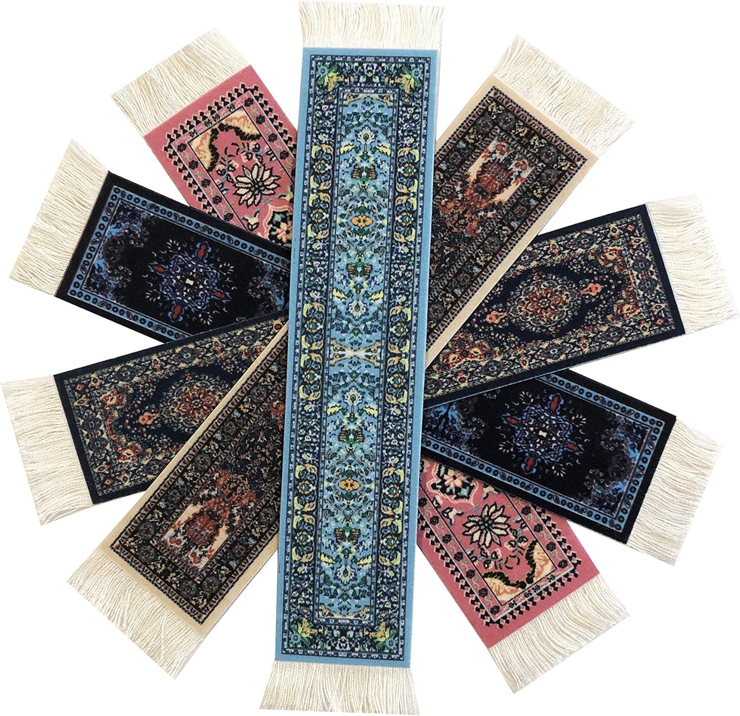 Set of 5 Mini Rug Bookmarks, Colorful Oriental & Turkish Carpet Style Book Marks, Novelty Reading Accessories