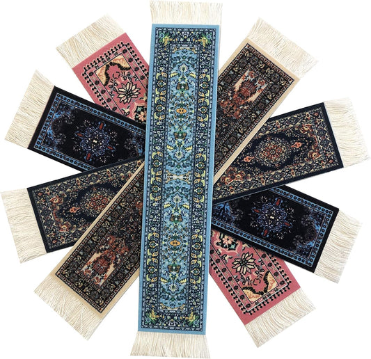 Set of 5 Mini Rug Bookmarks, Colorful Oriental & Turkish Carpet Style Book Marks, Novelty Reading Accessories