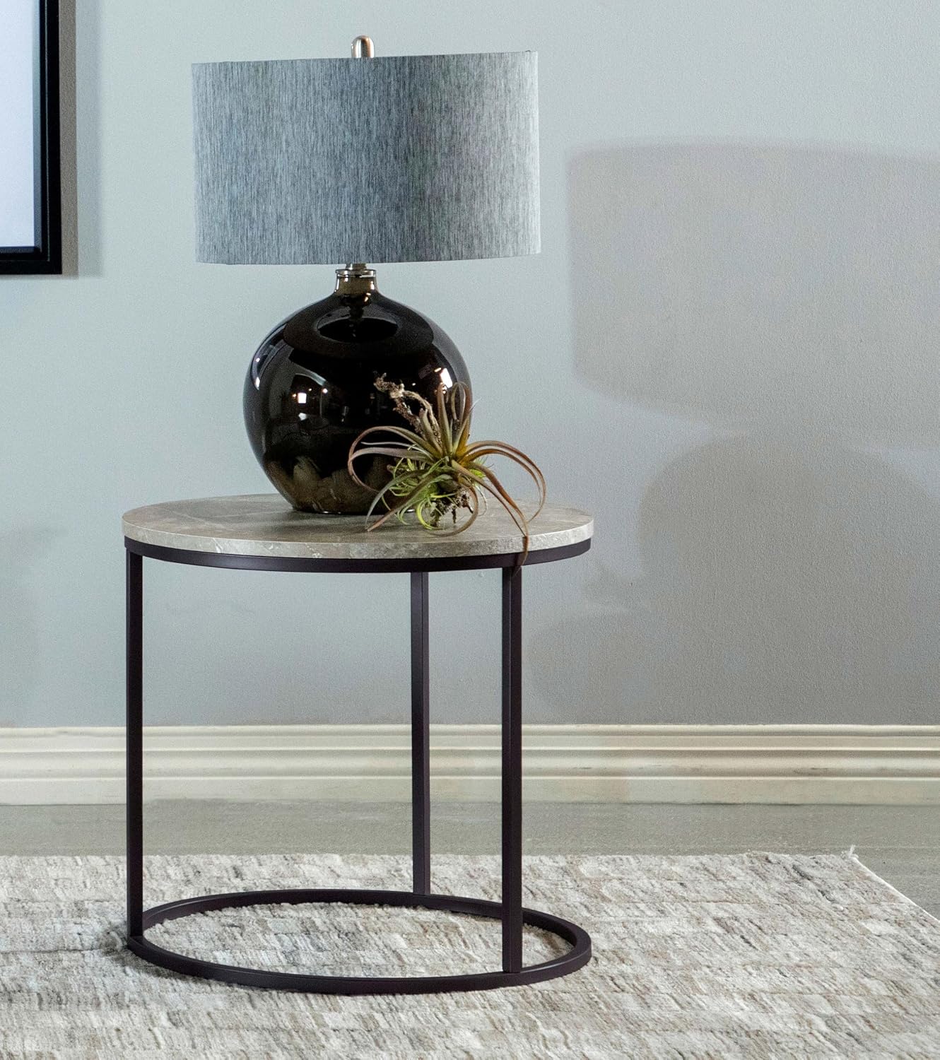 Coaster Home Furnishings - Lainey - Wood and Metal - Round End Table with Contemporary Style and Sturdy Construction - Living Room, Bedroom - 23 Inch - Gray - 736027