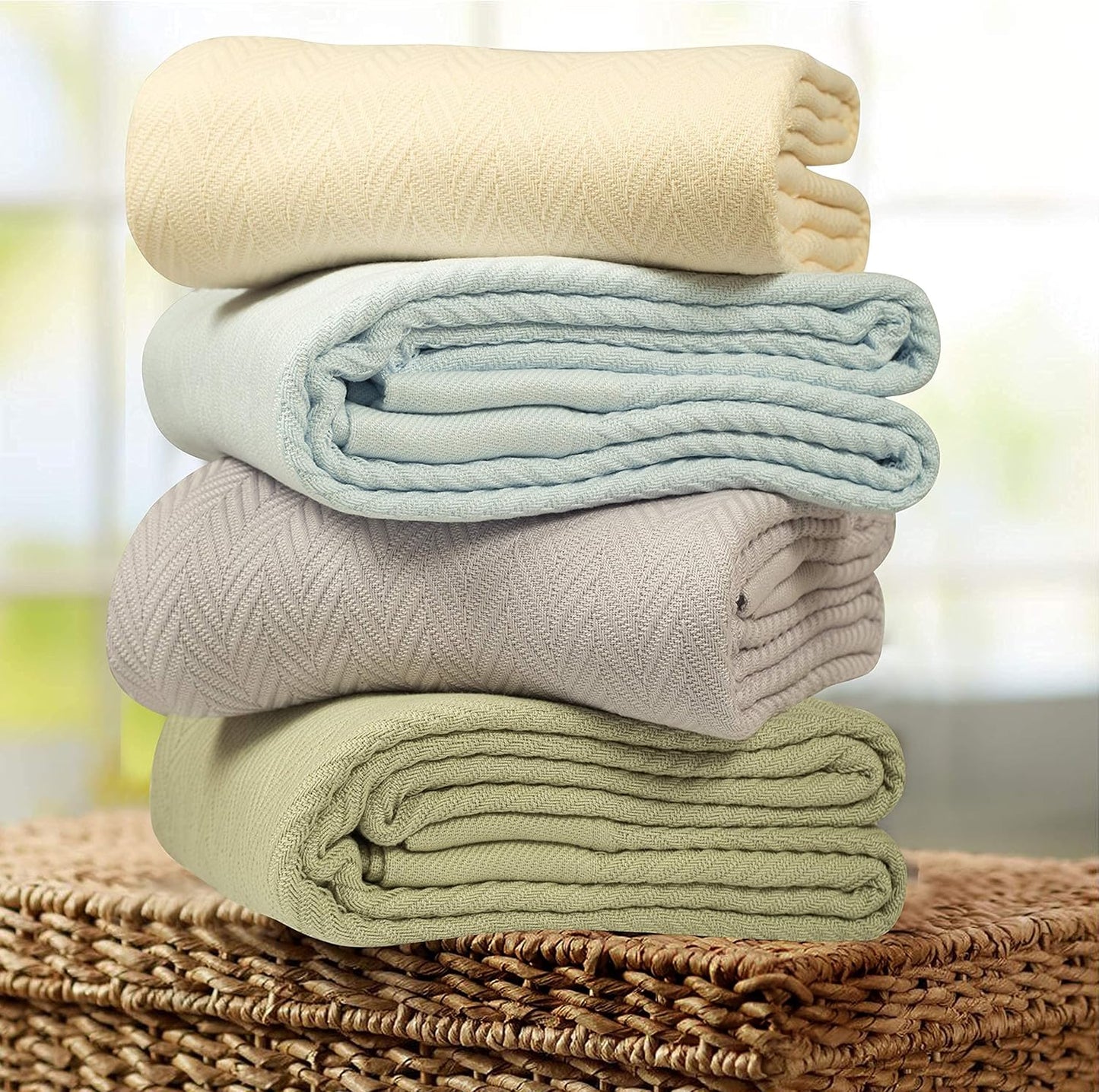 Threadmill Luxury Cotton Blankets for Twin Size Bed | All-Season 100% Cotton Twin Blanket for Bed | Herringbone Soft & Cozy Fall Thermal Blanket, 350GSM, 68x90 inches | Light Grey