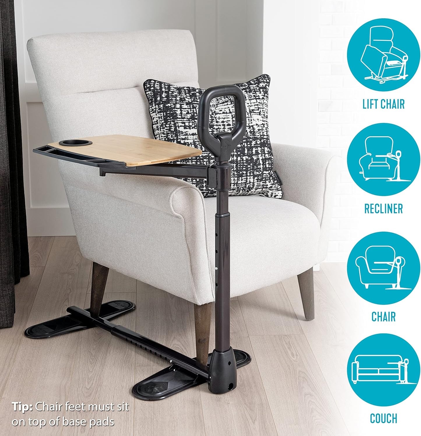 Able Life Tray Table, Adjustable Bamboo TV and Laptop Desk with Ergonomic Stand Assist Safety Handle, Independent Living Aid