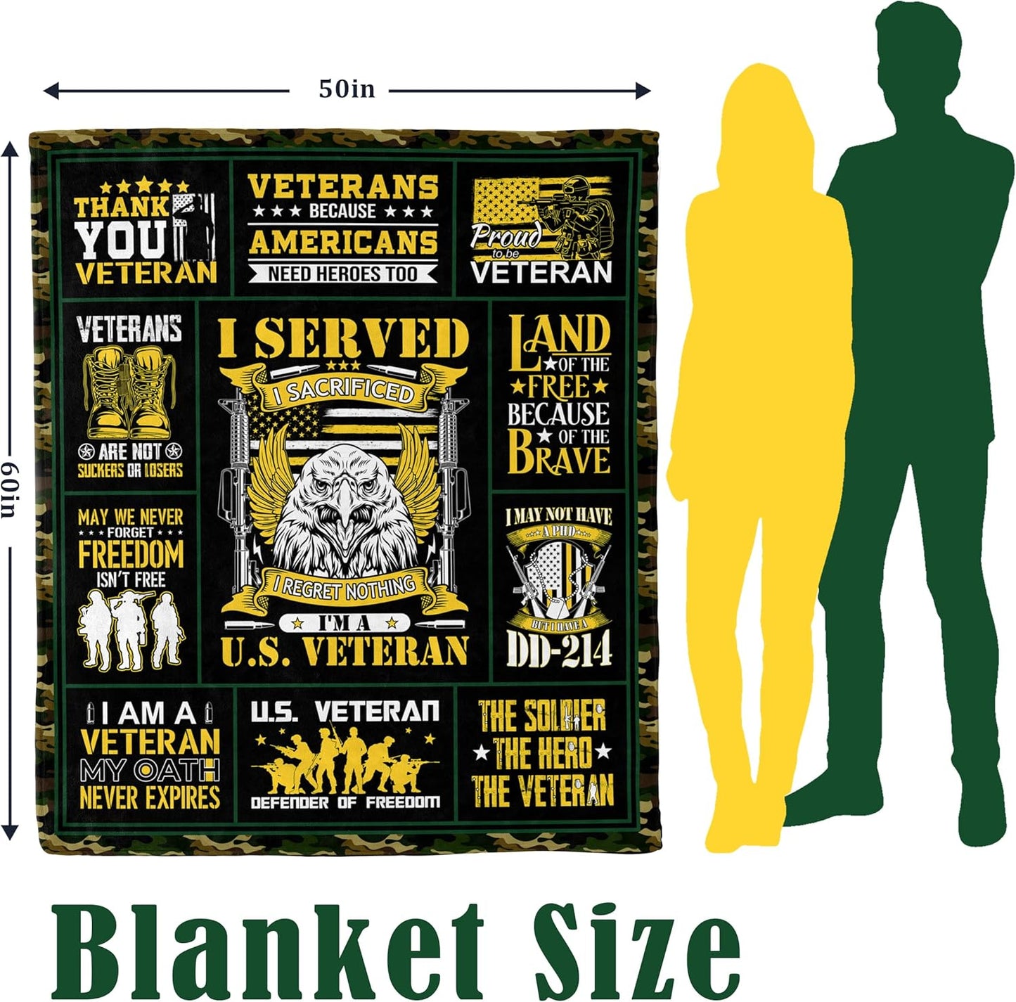 Veterans Gifts for Men, Veterans Throw Blanket 60"X50", Veterans Day Gifts Ideas for Men, Navy/Army/Air Force Veteran Gift for Him/Dad, Patriotic Hard Head Vietnam Veteran Blanket