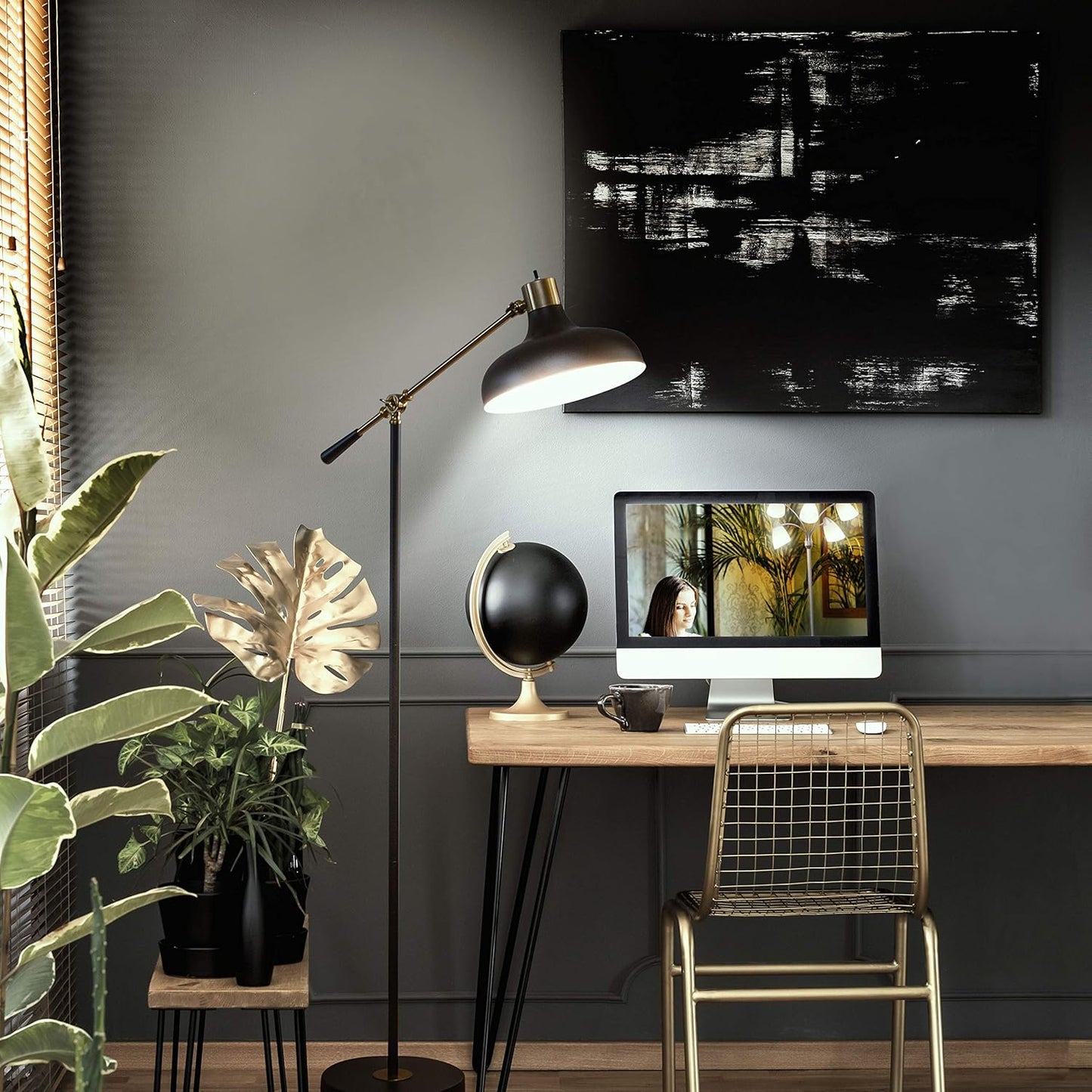 Brightech Wyatt LED Floor Lamp, Industrial Floor Lamp for Living Rooms & Offices – Charming Farmhouse Floor Lamp, Adjustable Head Standing Lamp for Bedroom Reading, Stunning Living Room Décor