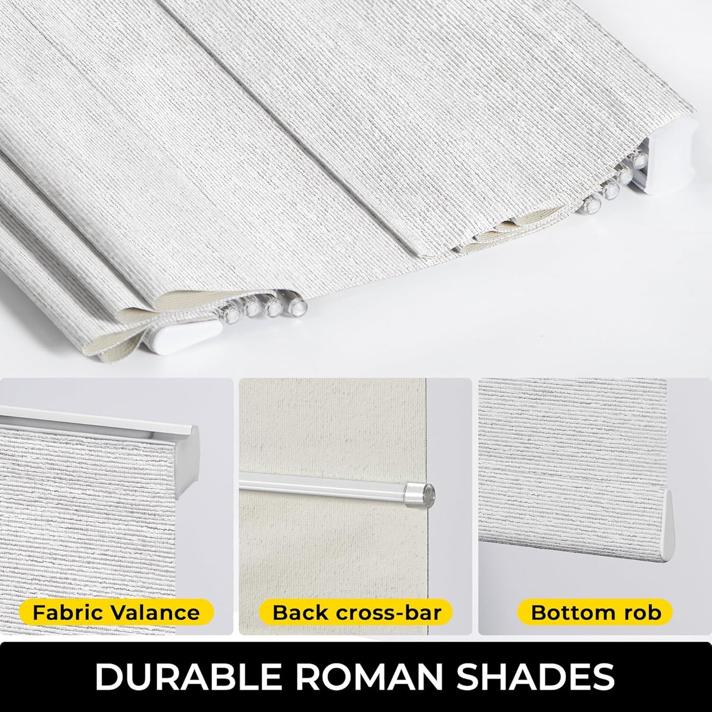 100% Blackout Cordless Roman Shades for Indoor Windows & French Doors, 22 3/4" W × 60" H - Blackout - Grey