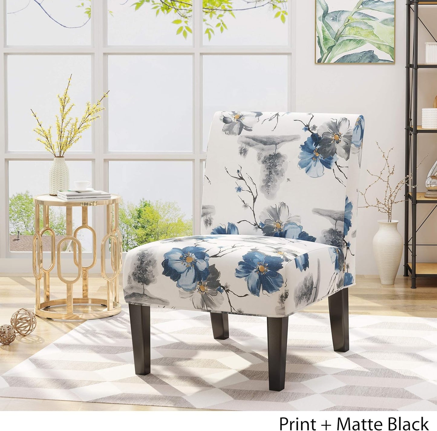 Christopher Knight Home Kendal Traditional Fabric Accent Chair, Print, Matte Black, 22.5D x 29.5W x 32H in