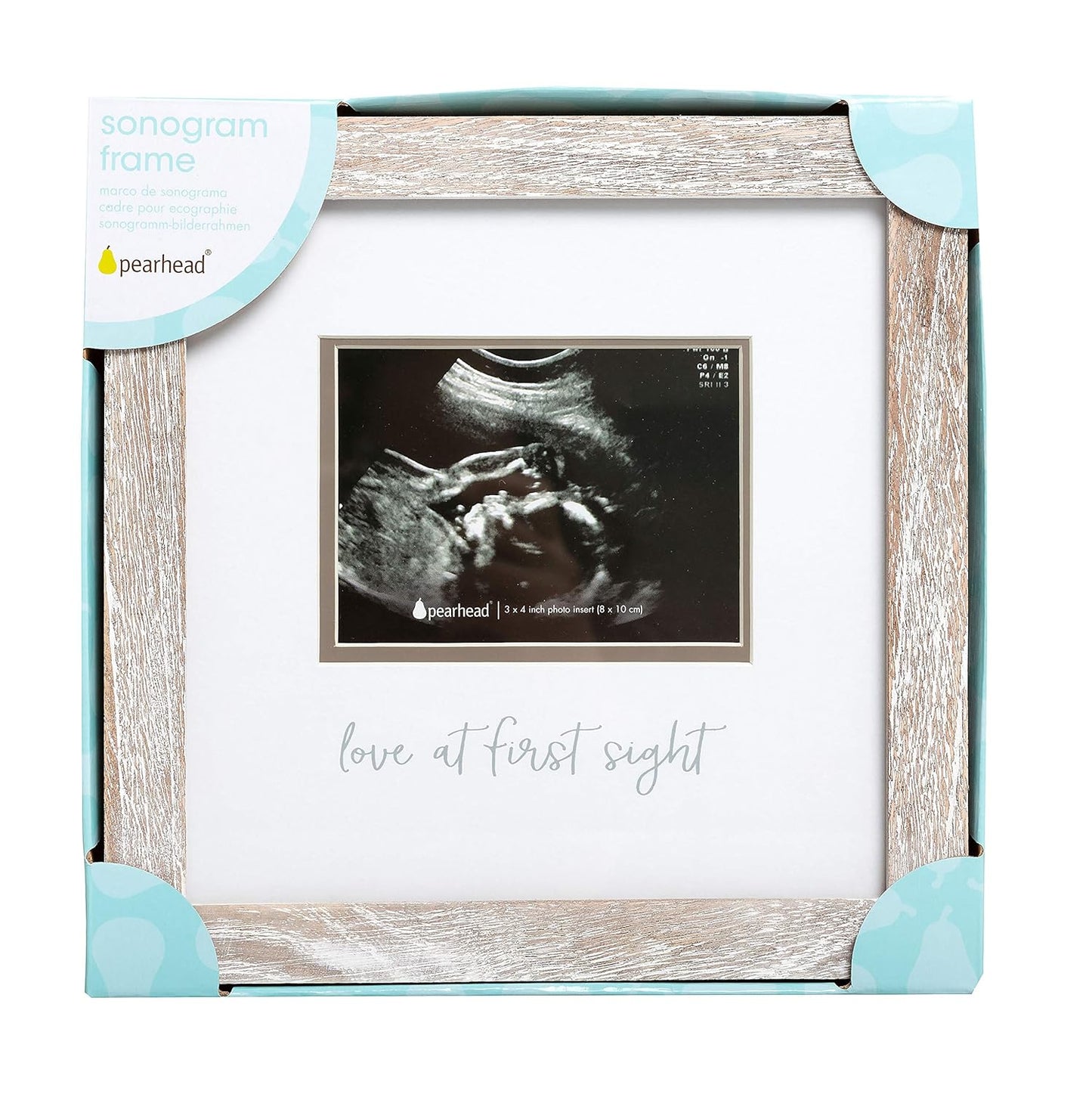 Pearhead Love at First Sight Sonogram Picture Frame, Gender Neutral Ultrasound Keepsake, Ideal Pregnancy Gift, Baby Shower and Nursery Decor, 4” x 3” Photo Insert, Rustic