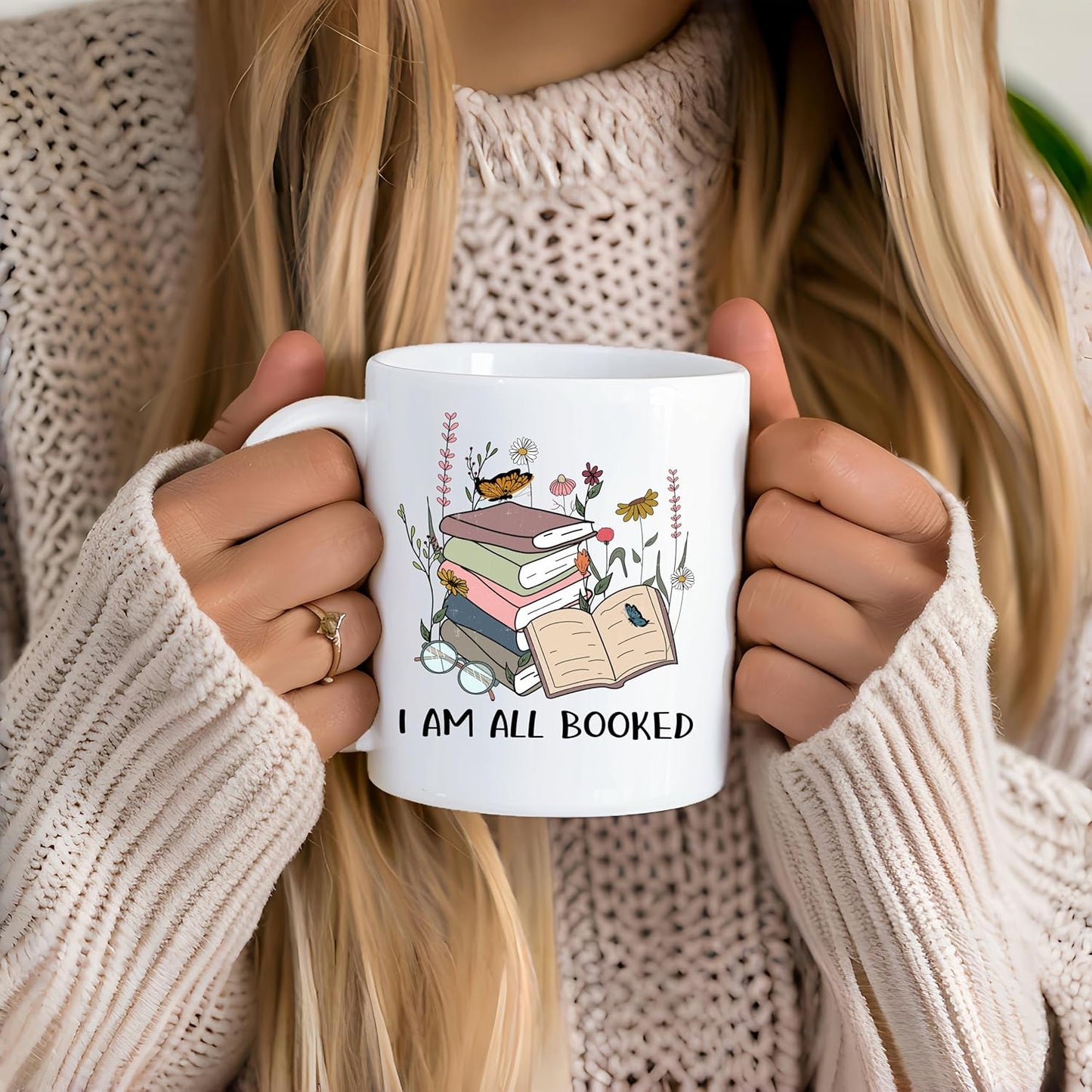 Book Lovers Gifts,Bookish Reader Gift, I Am All Booked 11 Oz Ceramic Coffee Mug Cup Water Cup, Book Club Party Gift Ideas,Water Cup for Readers Bookworms (Booked)