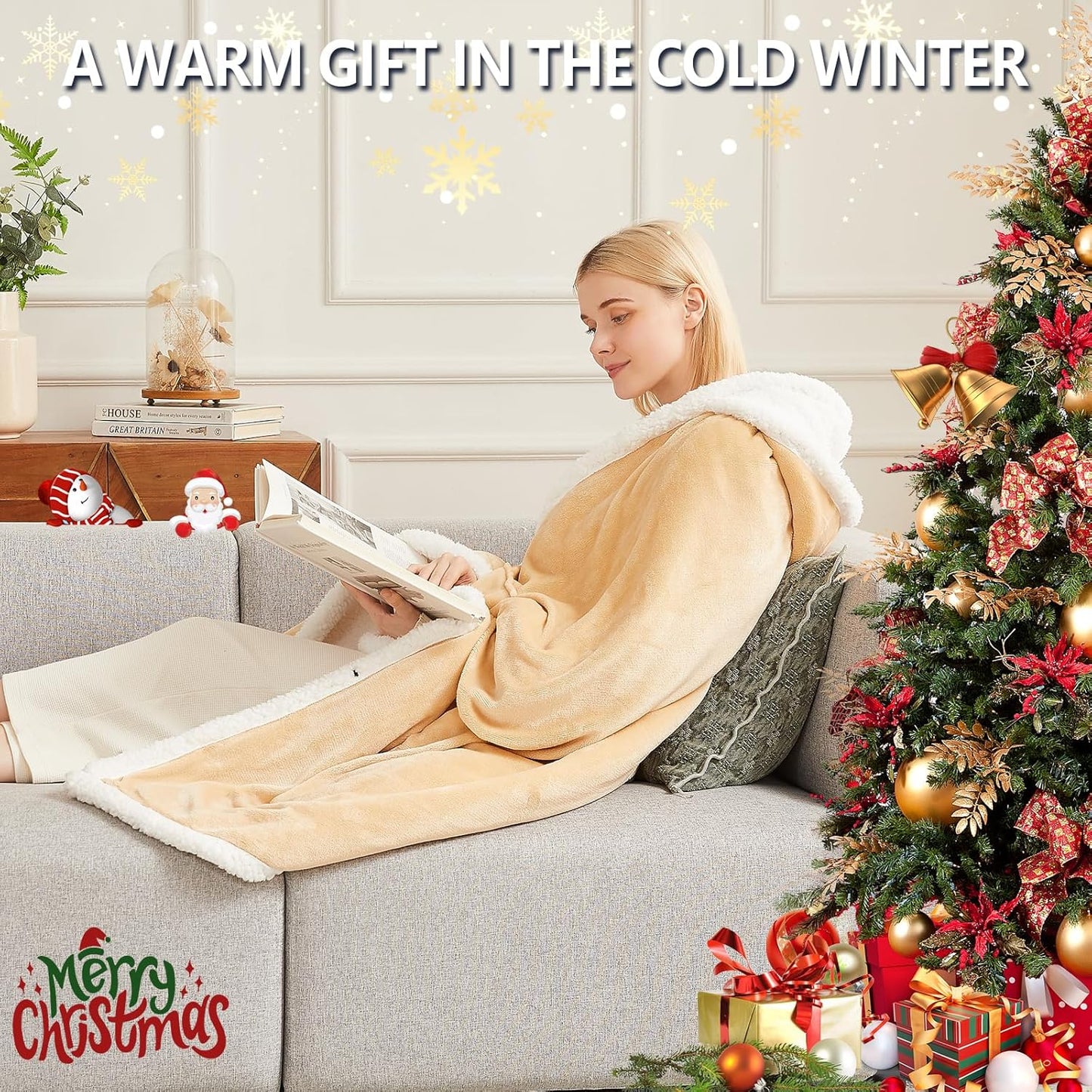 Heated Electric Blanket Shawl: Heating Throw Heated Poncho - Wearable Blanket Hoodie Wrap Sherpa with 10 Heat Levels & Multi Heating Time Settings (40x70'' Biege)