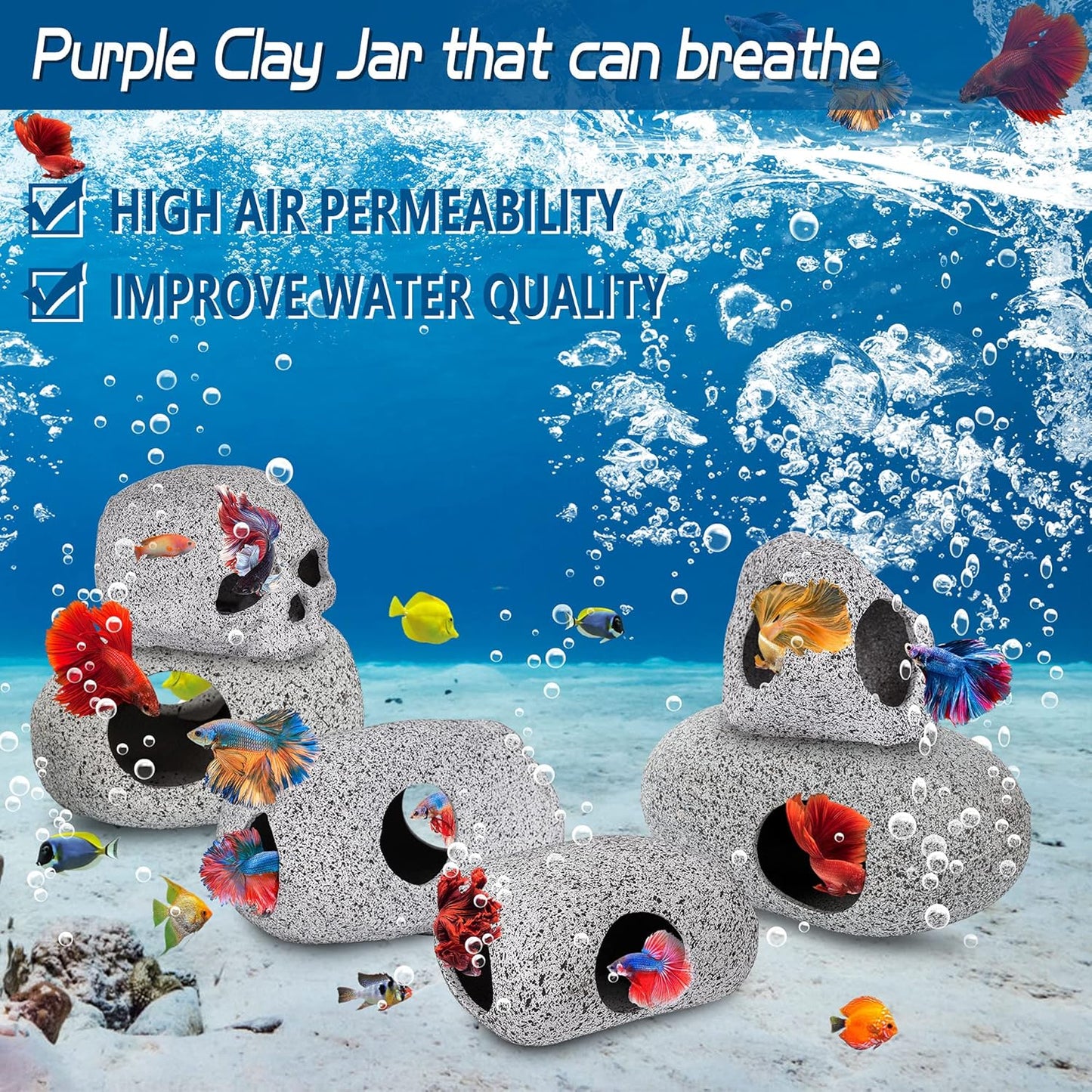 Ameliade Aquarium Decorations Cave Fish Tank Accessories Rock Decor for Shrimp Cichlid Hiding Breeding Small Fish Bowl Hide Decoration Betta Toys Hideout Stones House（Medium）