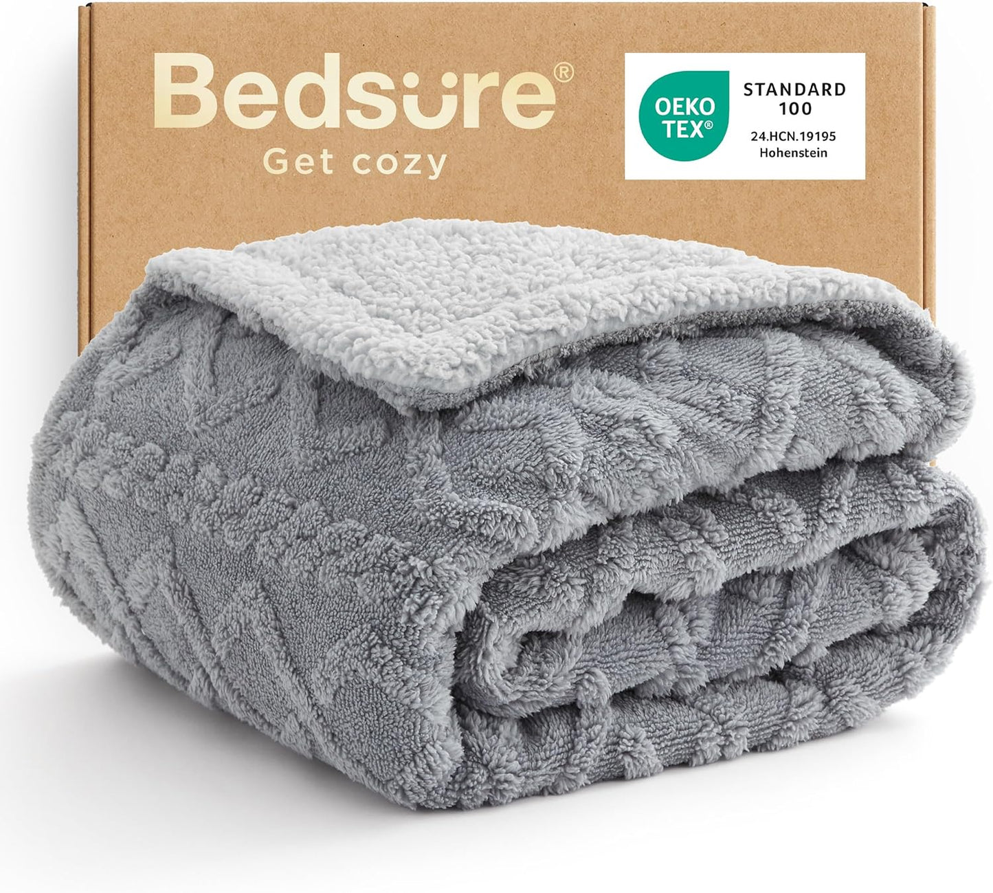 Bedsure Gentlesoft Sherpa Fleece Easter Throw Blanket for Couch - Fluffy & Cozy Cable Jacquard Tufted Throw for Women Gift and Home Decor, Thick and Warm Blankets for Winter, Grey, 50x60 Inches