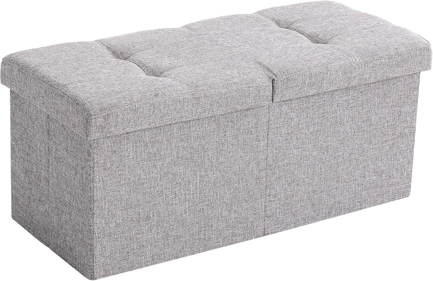 CUYOCA Storage Ottoman Bench Foldable Seat Footrest End of Bed Ottoman with Flipping Lid for Living Room, 75L, 30 inches Linen Fabric Grey
