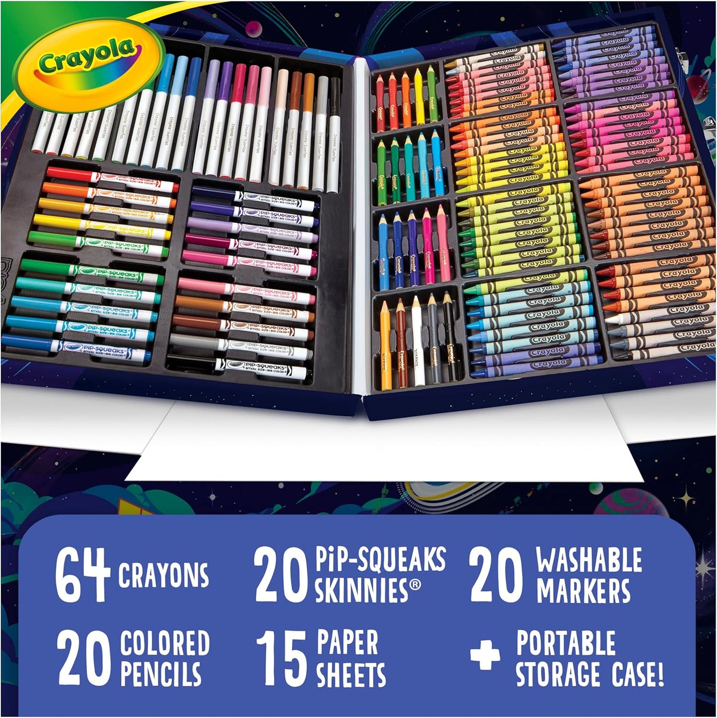 Crayola Inspiration Art Case Space Coloring Set (140pcs), Essential Easter Basket Stuffers, Art Kit for Kids, Crayons, Markers, Pencils, Easter Gifts for Kids, Ages 5+ [Amazon Exclusive]