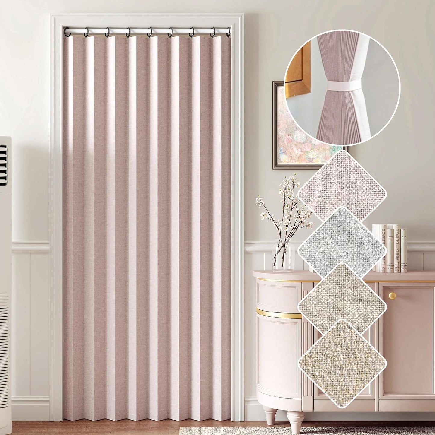 Treatmentex Folding Pink Blackout Pleated Curtains with Hooks, Accordion Style Closet Door Curtains, Wall Drapes, Room Divider, 42" W x 78" L 1 Panel