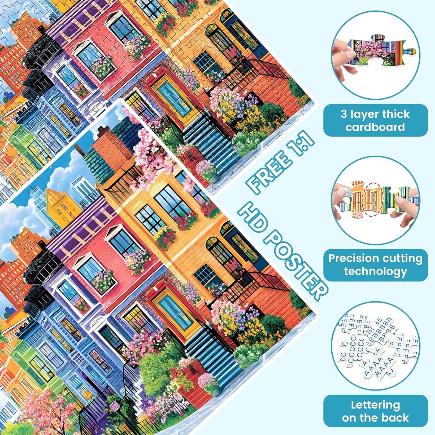 500 Pieces Puzzles for Adults, Spring Puzzle for Adults Elderly, Colorful Street Jigsaw Puzzle, Recycled Paper Puzzle 500 Pieces, Family Activity Game Nights Gifts 20.5x15 in