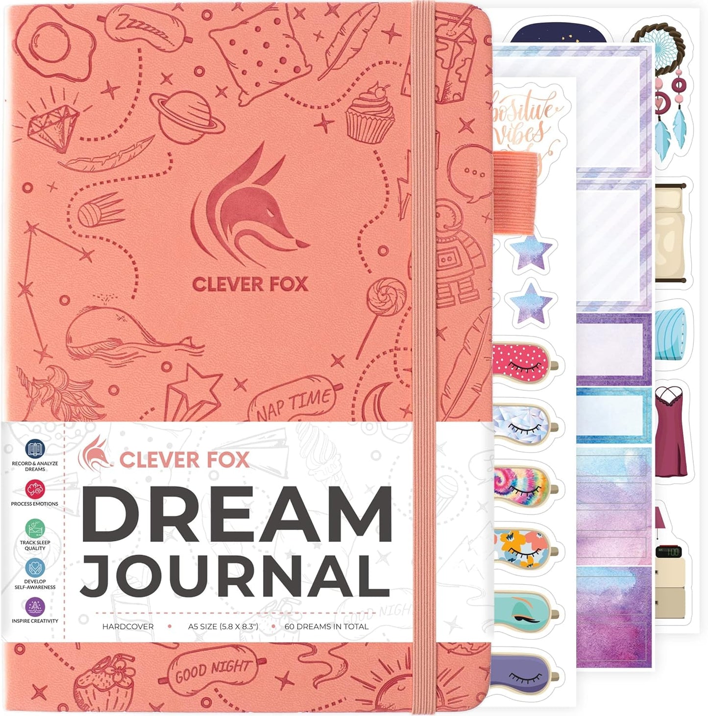 Clever Fox Dream Journal – Guided Dream Diary for Women, Men & Kids – Hardcover Dream Notebook – Log Book for Dream Journaling (Light Pink)