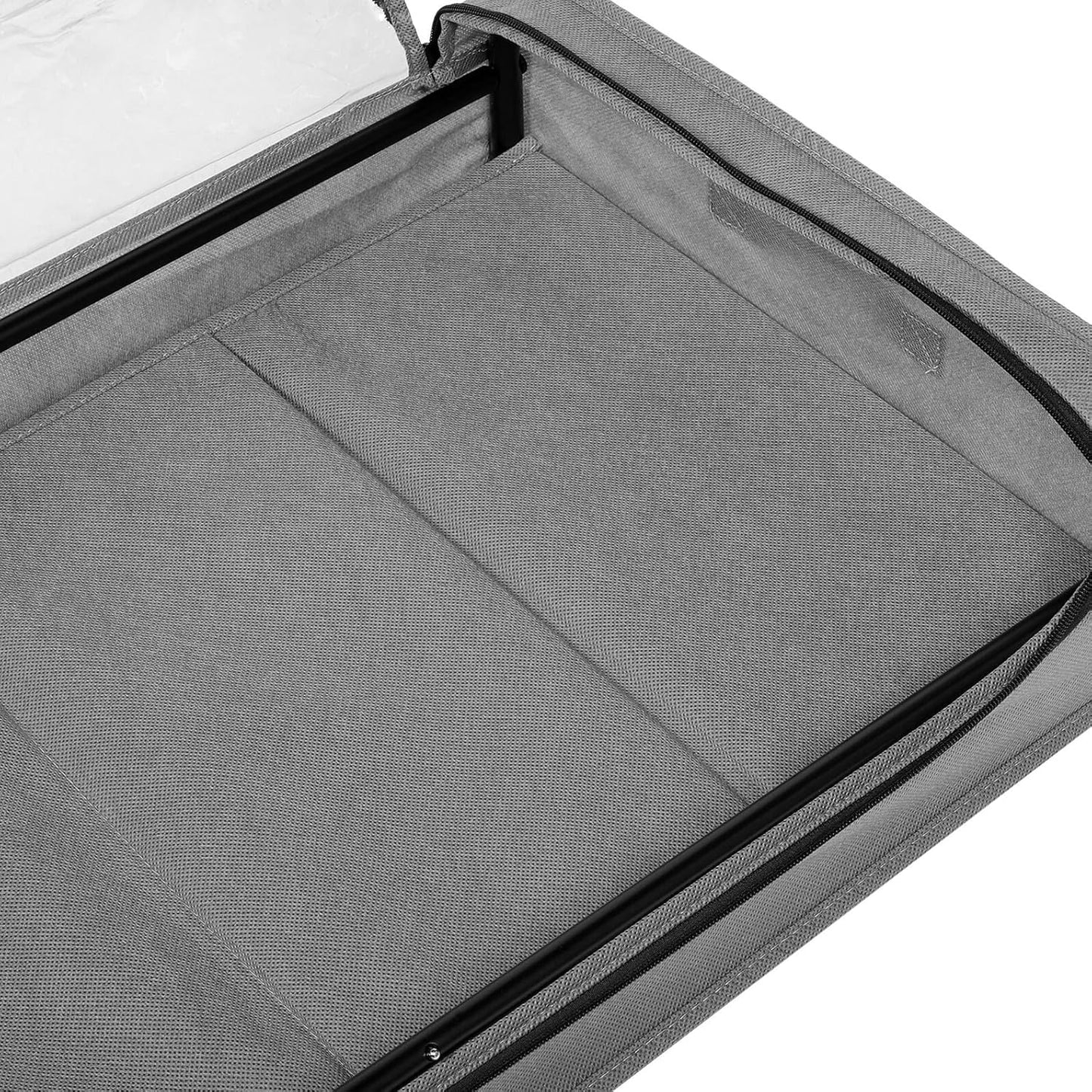 FAVOMOTO Bed Storage Organizer with Wheels, Grey Metal Rolling Clothes and Shoe Storage Rack with Fabric Cover Base for Bedroom Space Saving