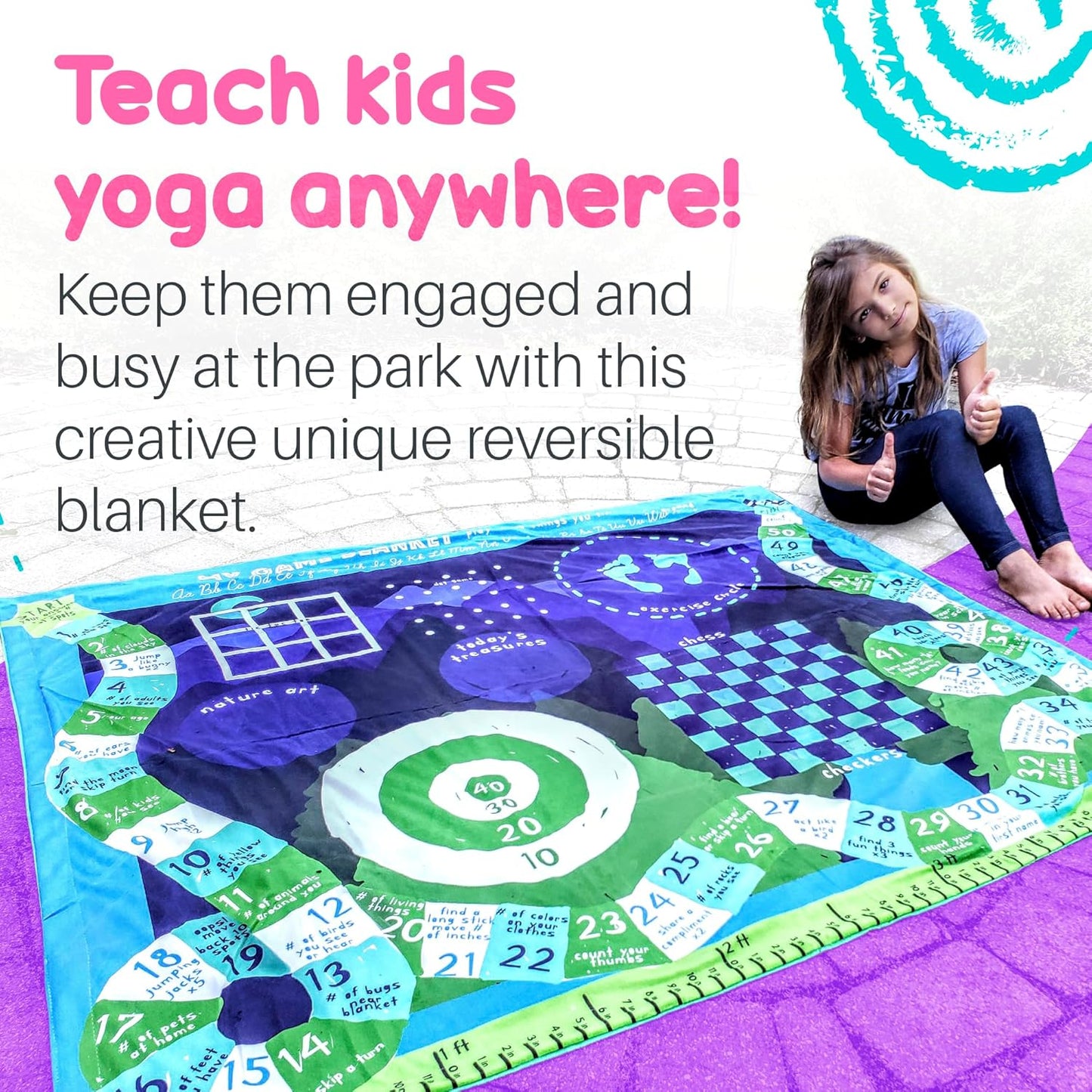 Birdy Boutique – Learning Blanket® – Double-Sided Throw for Kids – Yoga Poses & Educational Floor Game – Soft Minky Fleece Toddler Blanket – 50" x 60" Back to School Blanket, Movement, & Play