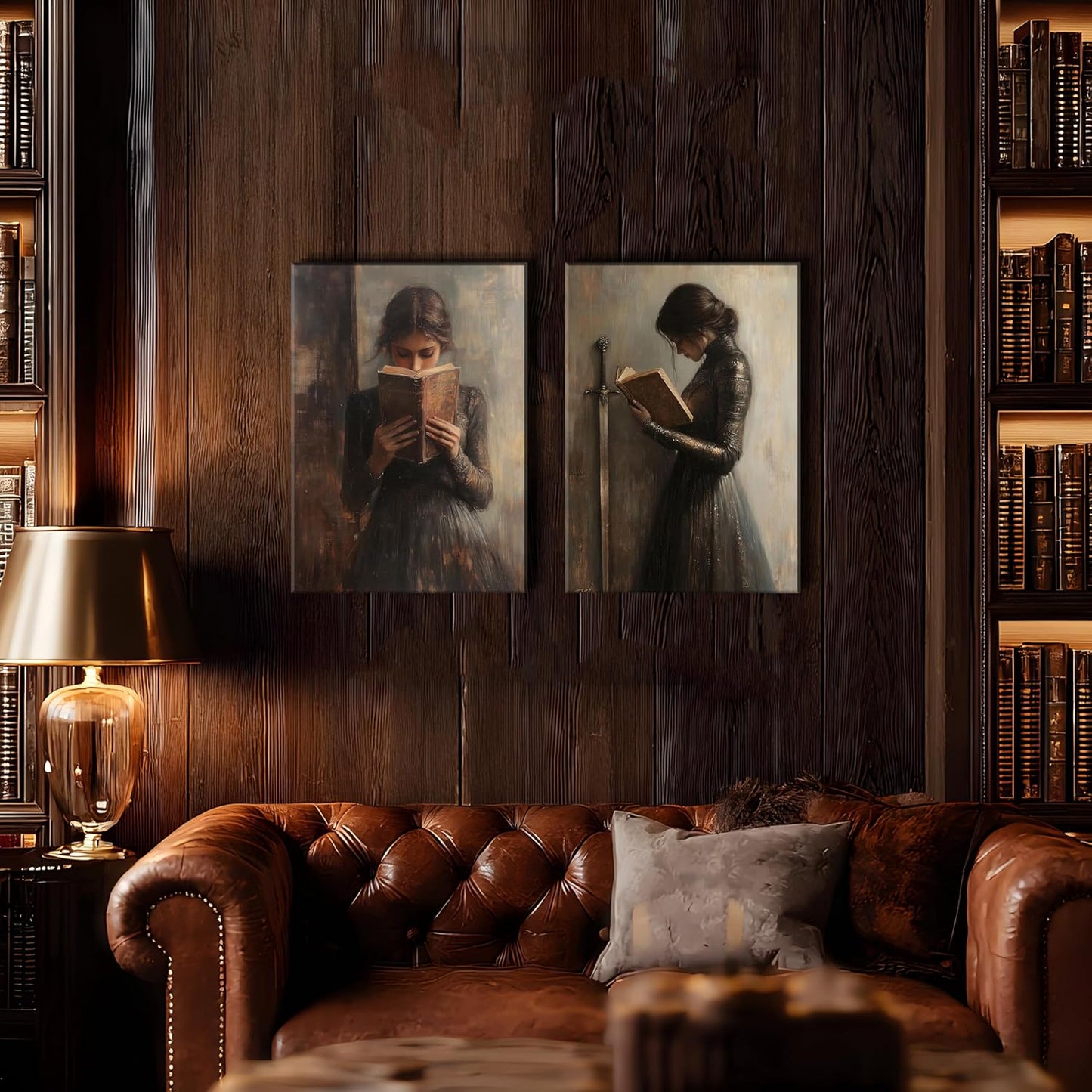 Dark Academia Wall Art Dark Moody College Girl Painting Poster Print Gothic Victorian Woman Reading Magic Book Picture Wall Decor for Library Corner Bedroom Dorm Living Room 16x24 In