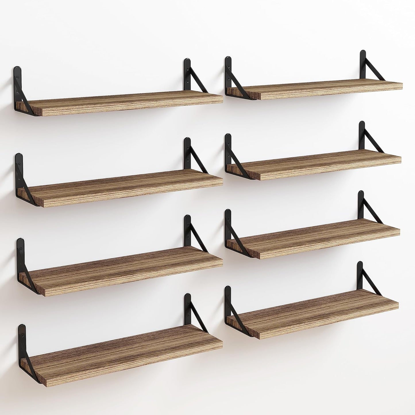 Fixwal Floating Shelves for Room Wall, Width 4.7in Rustic Wood Wall Storage Shelves for Bedroom, Living Room, Kitchen, Bathroom, Office Decor and Plants Display (Set of 8 Carbonized Black)