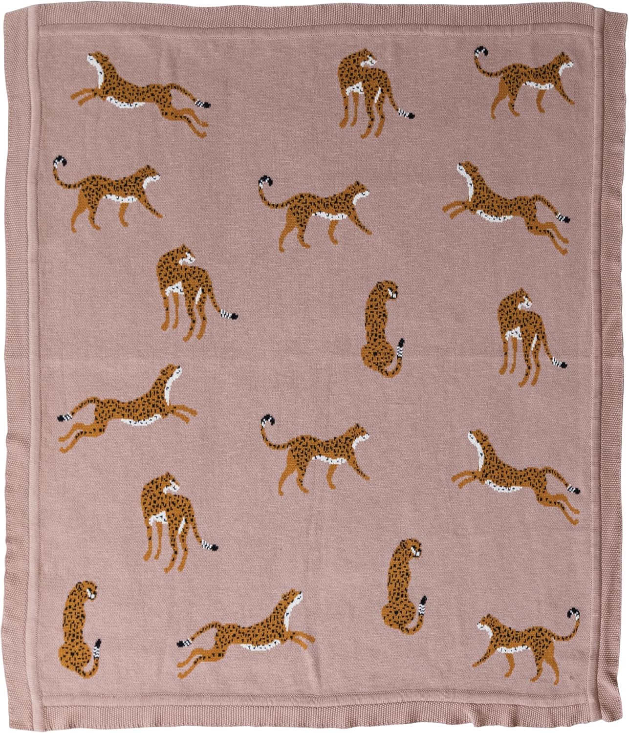Creative Co-Op Cotton Knit Throw with Cheetahs, Multicolor