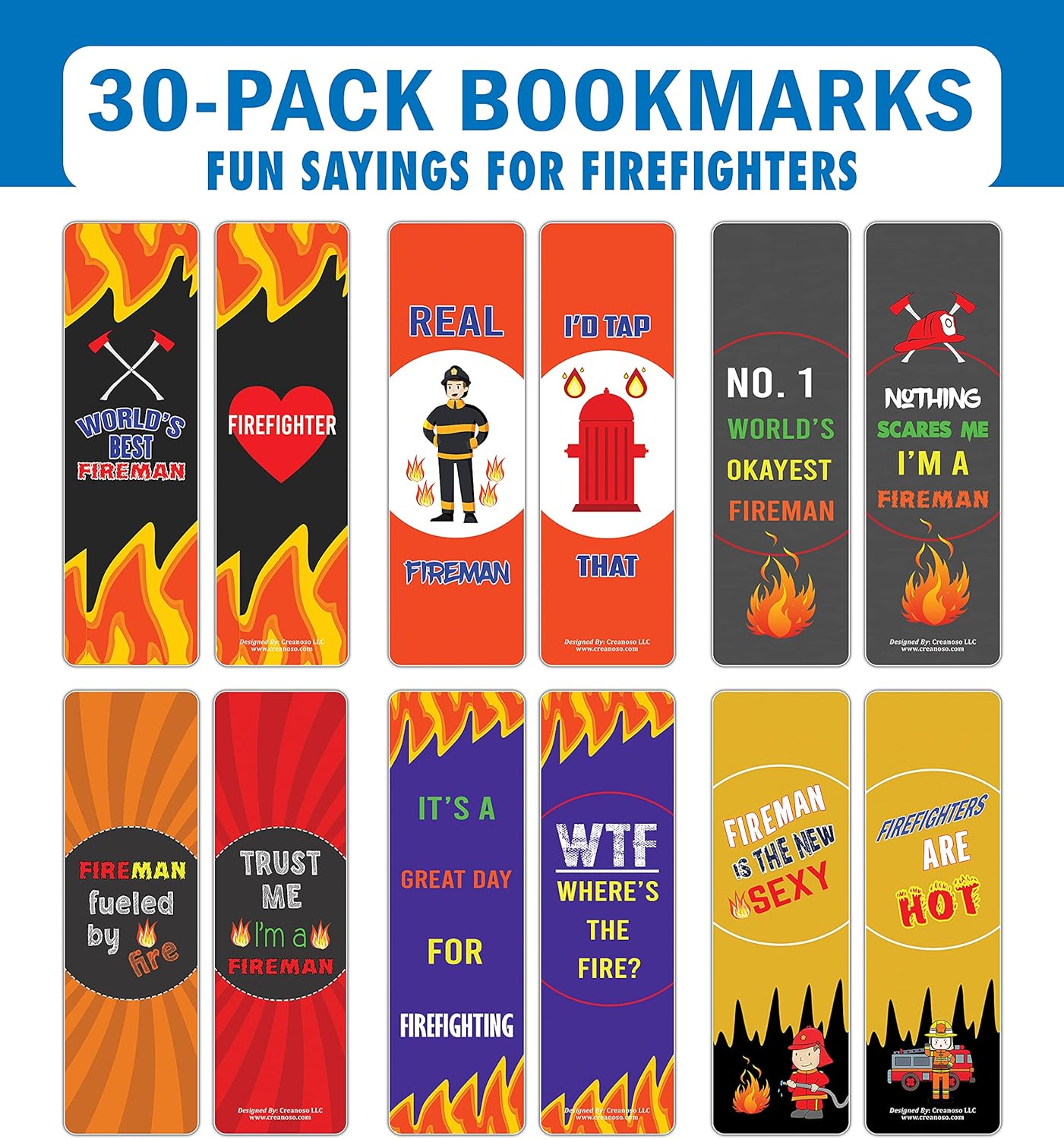 Creanoso I am a Firefighter Bookmarks (5-Sets X 6 Cards) - Cool Book Page Clippers Collection Set for Firemen – Great Token Giveaways - Unique Stocking Stuffers Gifts