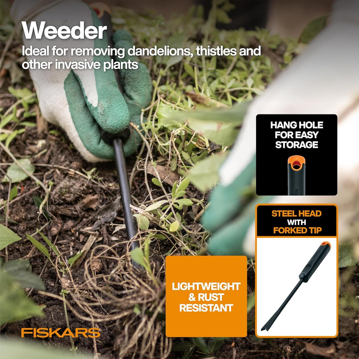 Fiskars Vegetable Gardening Essentials 6-Piece Tool Set for Cultivating, Serrated Stainless Steel Shears & 4-in-1 Seed Sower for Planting, Rust-Resistant Steel Trowel, Cultivator, Weeder, L/XL Gloves