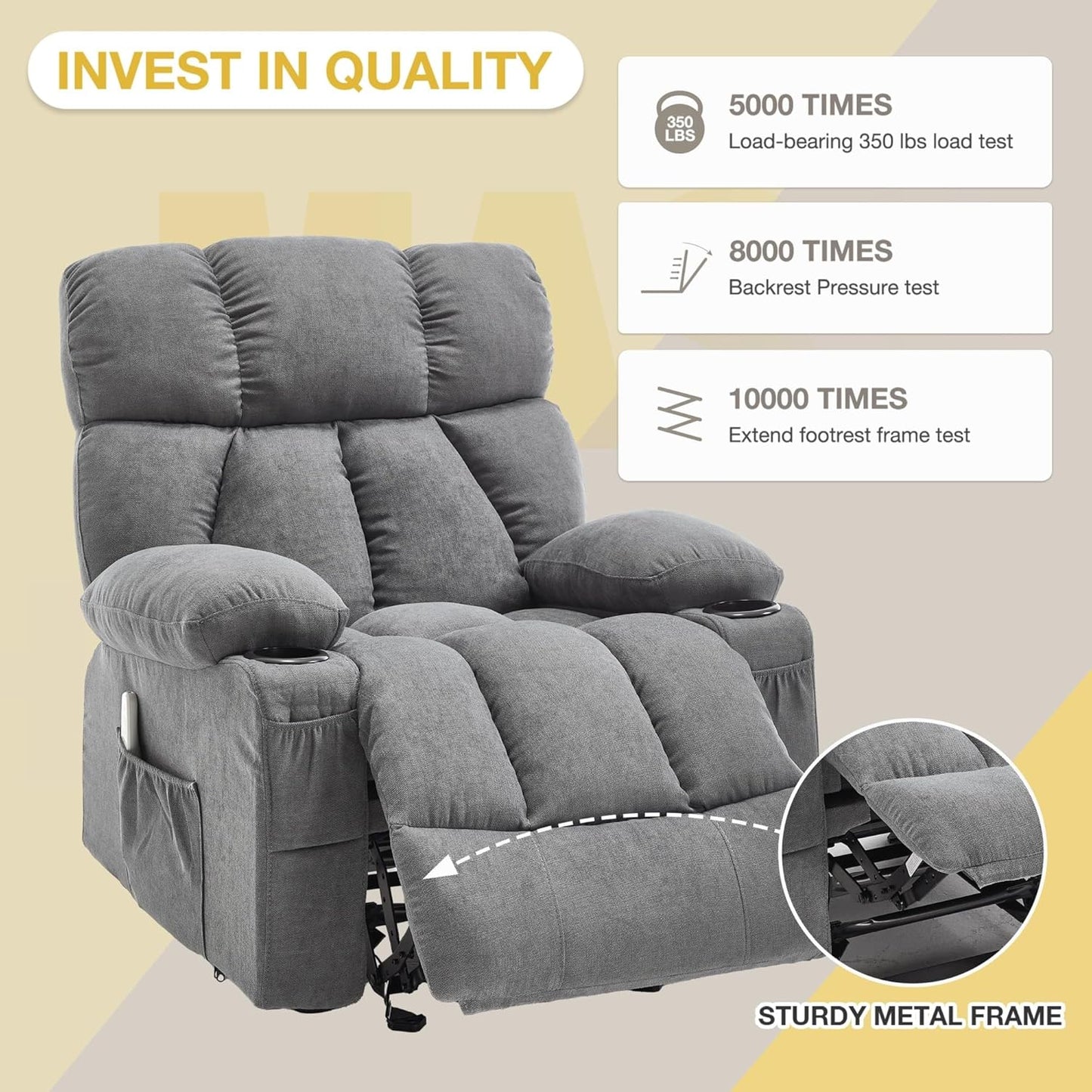 Electric Massage Recliner Chair with Vibration Gently Heat Fabric Ergonomic Manual Overstuffed Rocker Lazy Boy Chairs for Living Room Bedroom