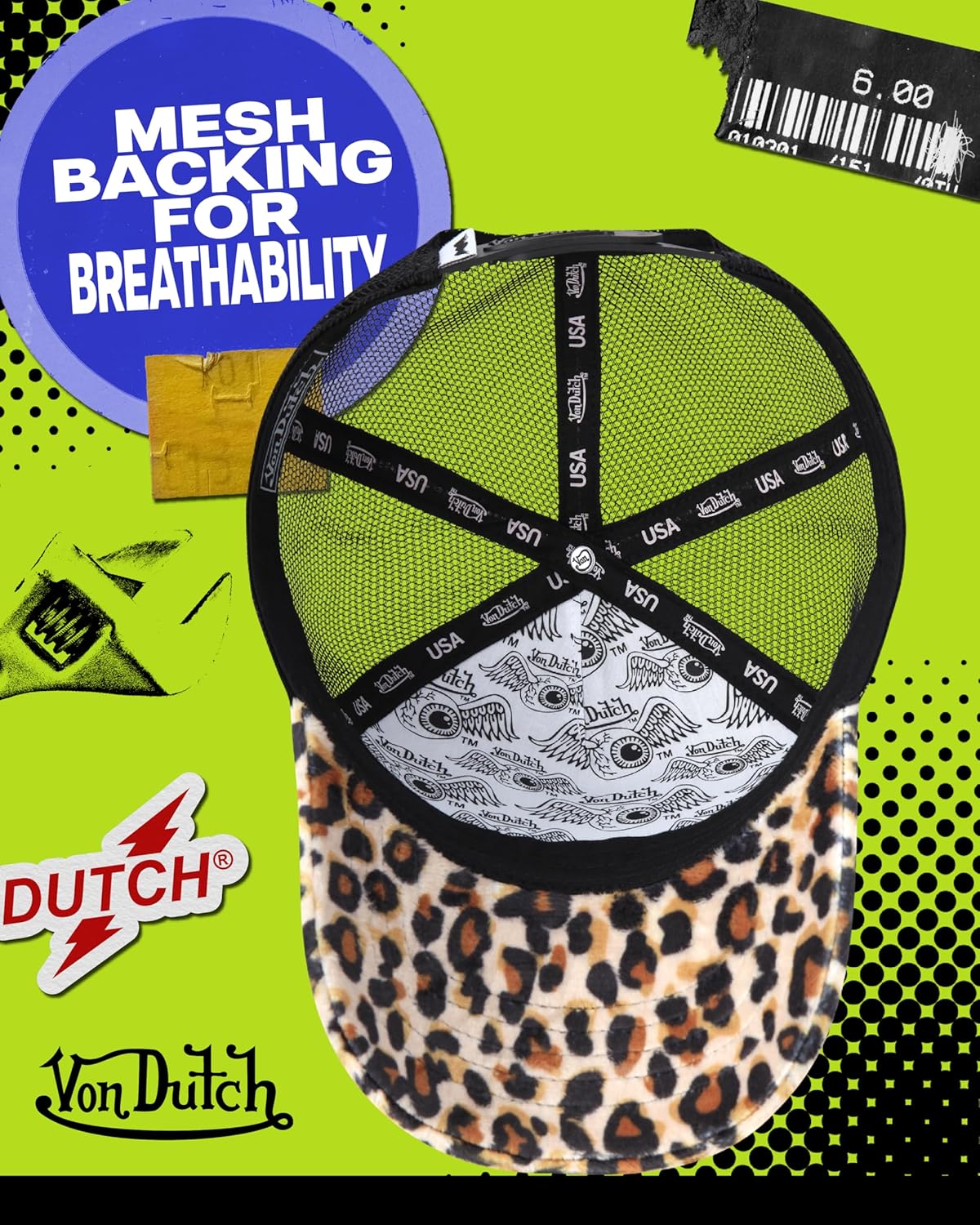 Von Dutch Unisex Trucker Hat - Velvet Curved Bill Mesh Back Retro Classic Adjustable Snapback Baseball Cap for Men and Women