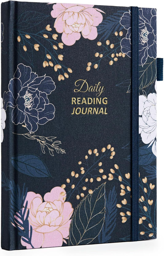 Reading Journal for Book Lovers - 75 Book Journal Reading Log for Book Tracking, A5 Linen Book Review Journal with TBR Tracker List, Ratings, Challenges, Prompts, and Index - Peony