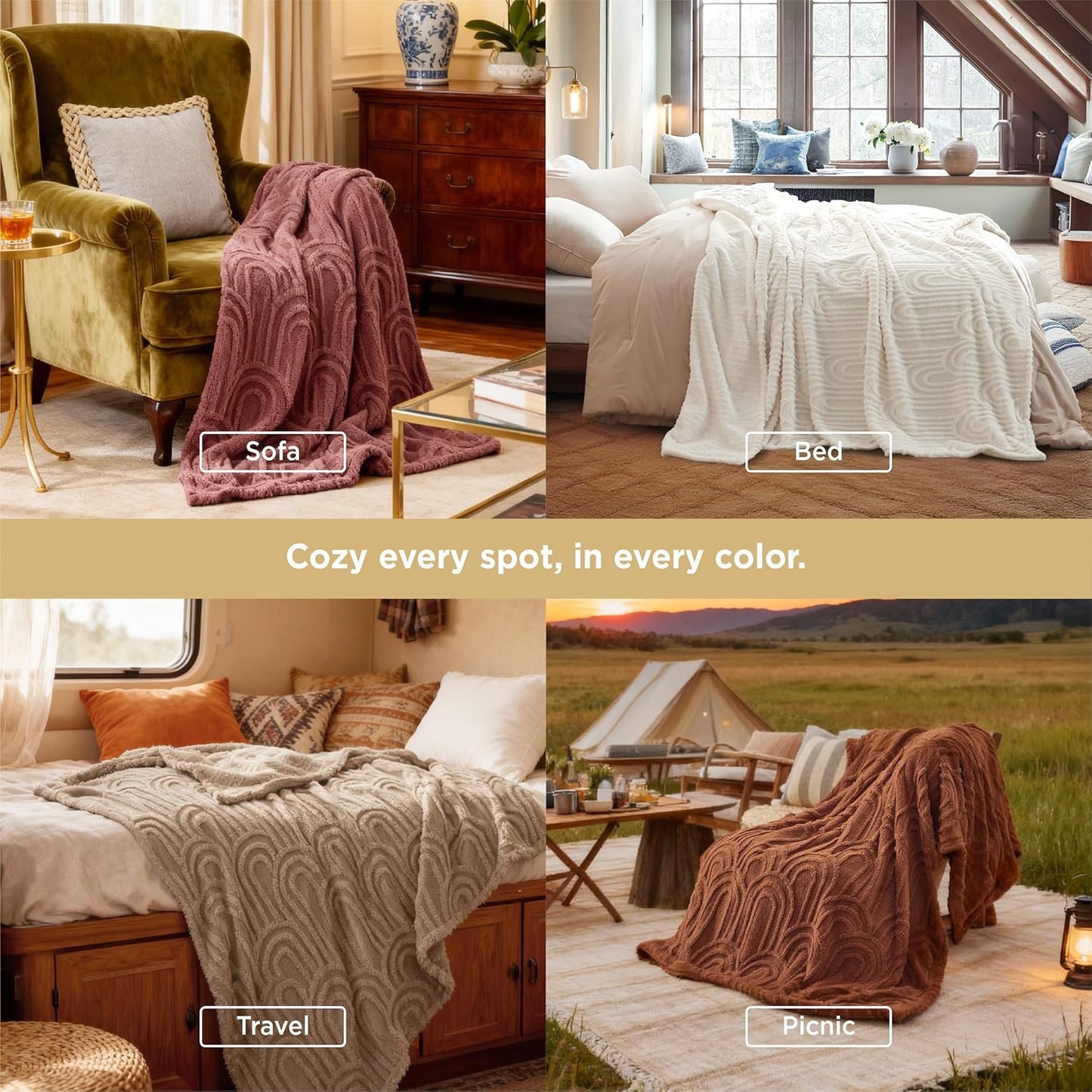 Bedsure GentleSoft Cozy Throw Blanket for Couch - Soft Spring Boho Blankets for Women, Fuzzy Fleece Throw for Beds, Boho Home Room Decor Aesthetic, Gifts for Women Teen Girl, Off White, 50x60 Inches