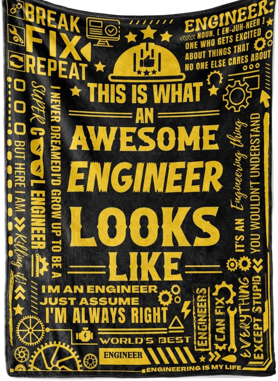 Engineer Gifts - Throw Blanket for Mechanical, Electrical, Computer Engineers - Flannel Blanket for Men, 65 x 50 Inches, Black