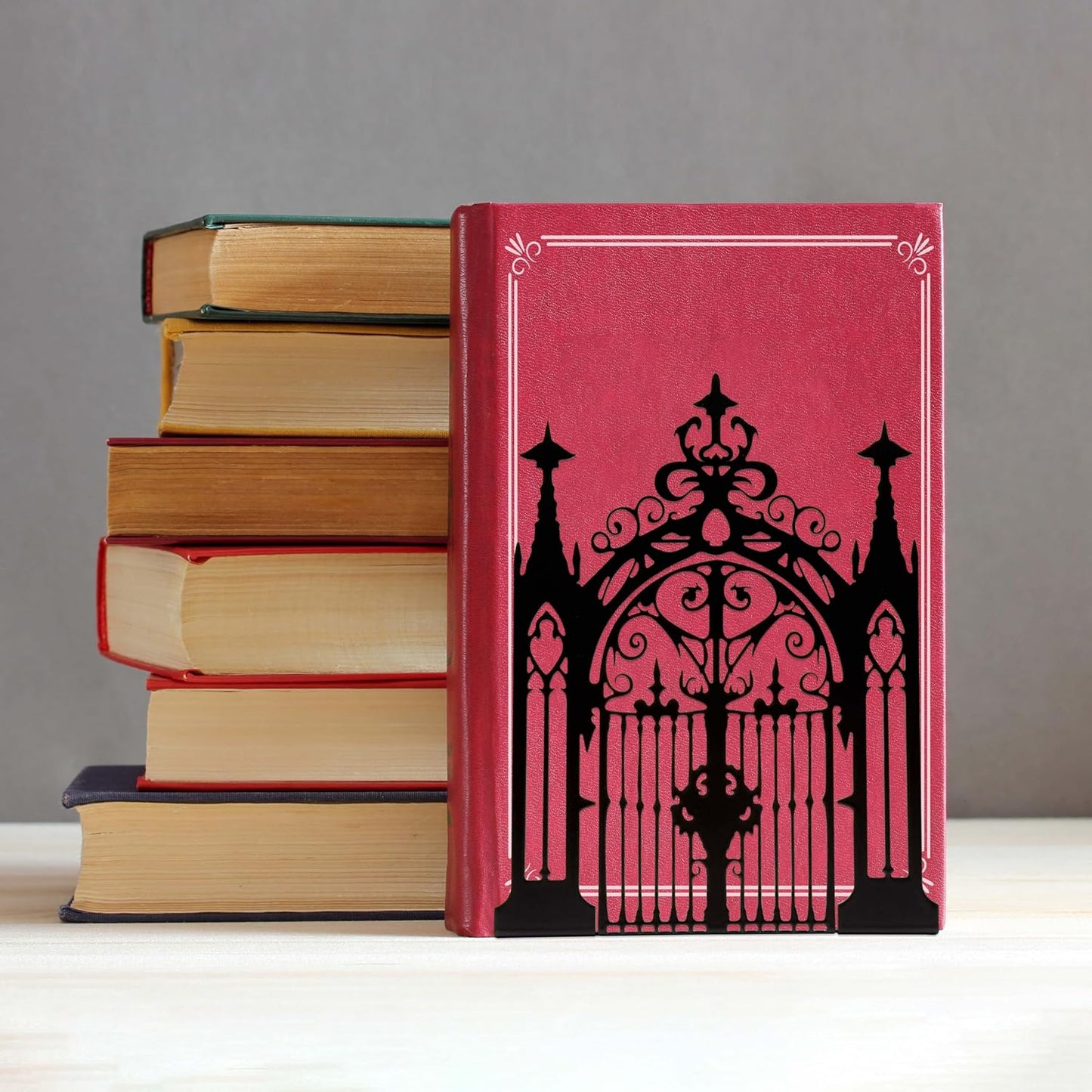Gothic Church Architectural Metal Bookends, Ornate Iron Gothic Bookshelf Bookends for Home Décor, Decorative Bookends for Bookshelf