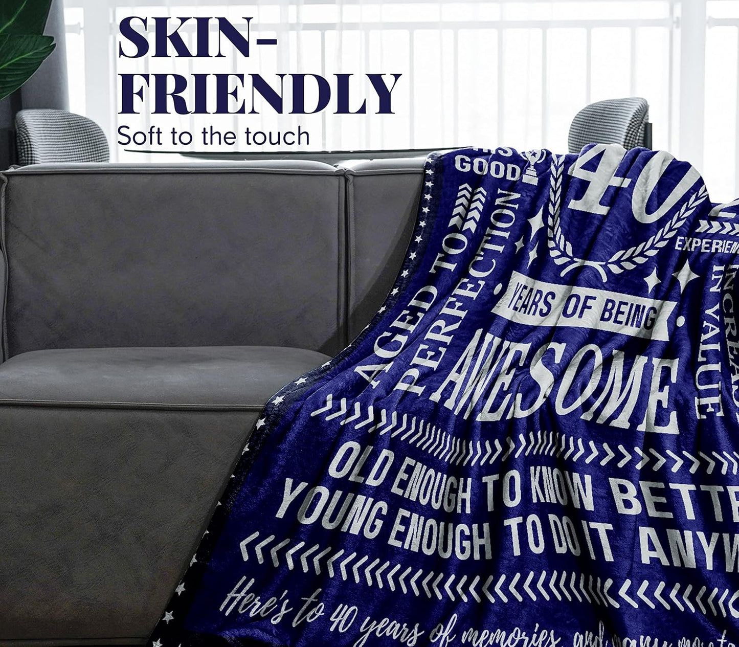 40th Birthday Gifts for Men, Male, Him, Dad, Husband or Uncle - 40 Years of Being Awesome - Flannel Plush Blanket - 50"x 65"