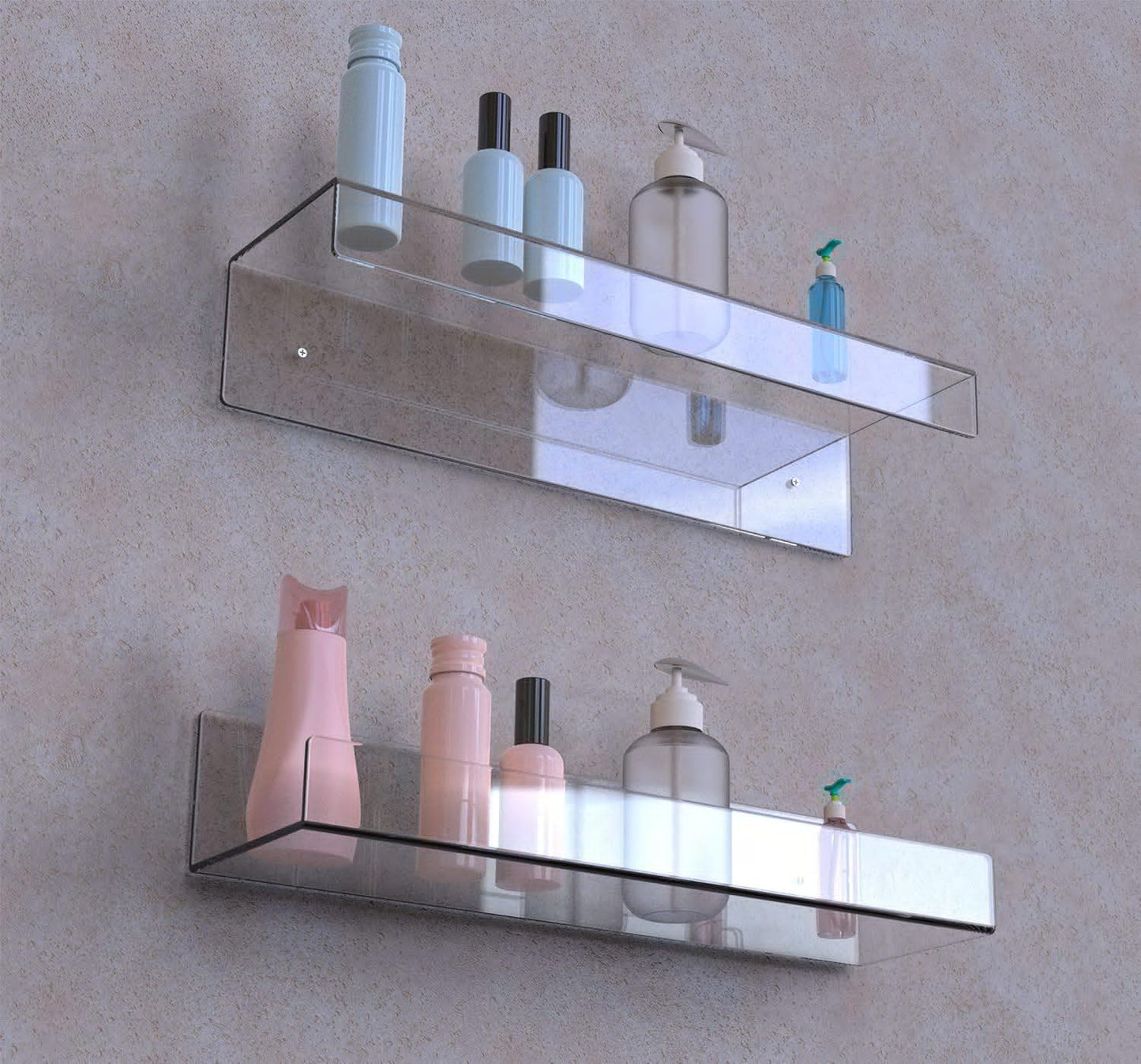 2 Pcak Clear Acrylic Shelves for Bedroom,Room,15 Inch Bathroom Wall Shelf & Organizer,Invisible Floating Shelves & Wall Storage for Collectibles Perfume Shelf,Record,Funko Pop,Lego Display,Bookshelf