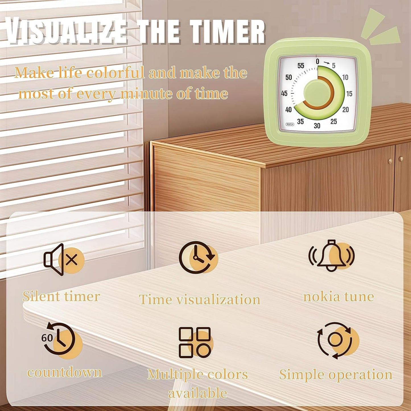 Kids Visual Timer for Kitchen,Classroom,Cooking,Learning,Bedroom,Office, 60-Minute Countdown Pomodoro Timer for Kids with Autism ADHD (Avocado Style)