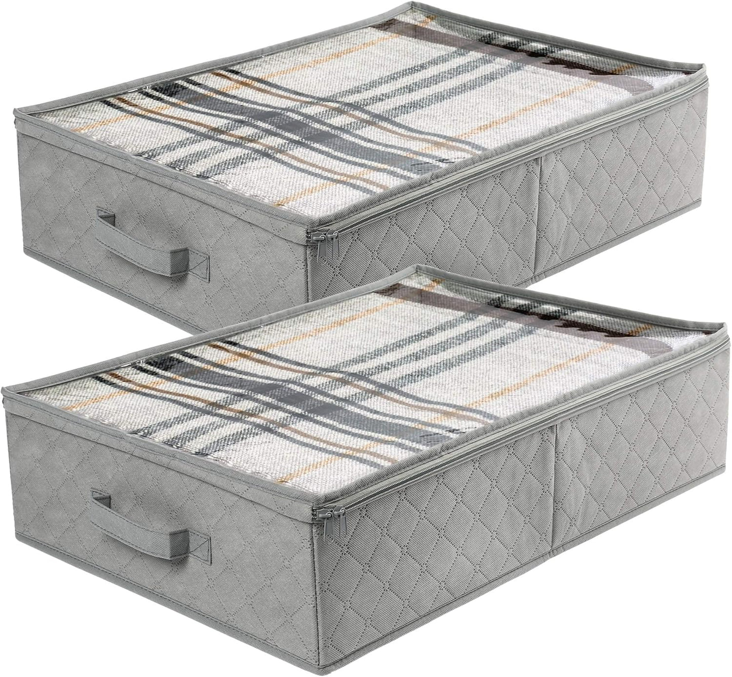 LotFancy Foldable Under Bed Storage Bags, Closet Organizers and storage bins, Clothes Blankets Organizer, with Clear Window and Reinforced Handles, 24” x 16” x 6", Gray, Pack of 2