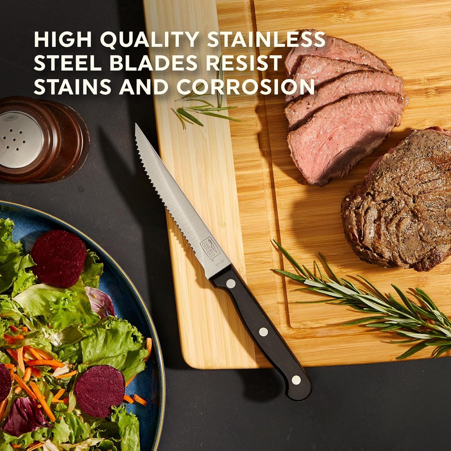 Chicago Cutlery Essentials 4-Piece Serrated Steak Knives, 4.5" Stainless Steel Blades for Effortless Cutting, For Home Kitchen and Professional Use