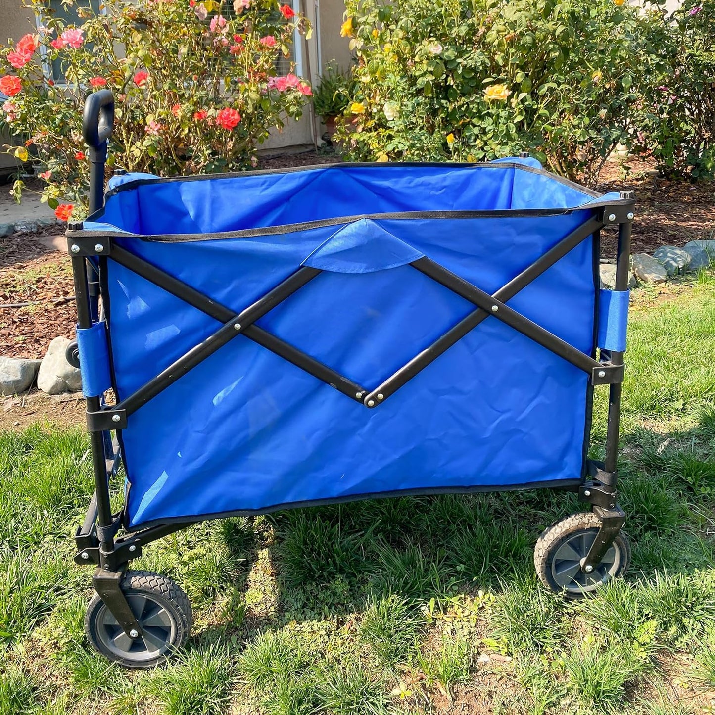 Sunjoy Collapsible Wagon with 255L Large Capacity, Utility Foldable Wagon Cart, Heavy Duty Beach Wagon with Big Wheels, Portable Garden Cart for Camping Fishing Sports Shopping, Blue