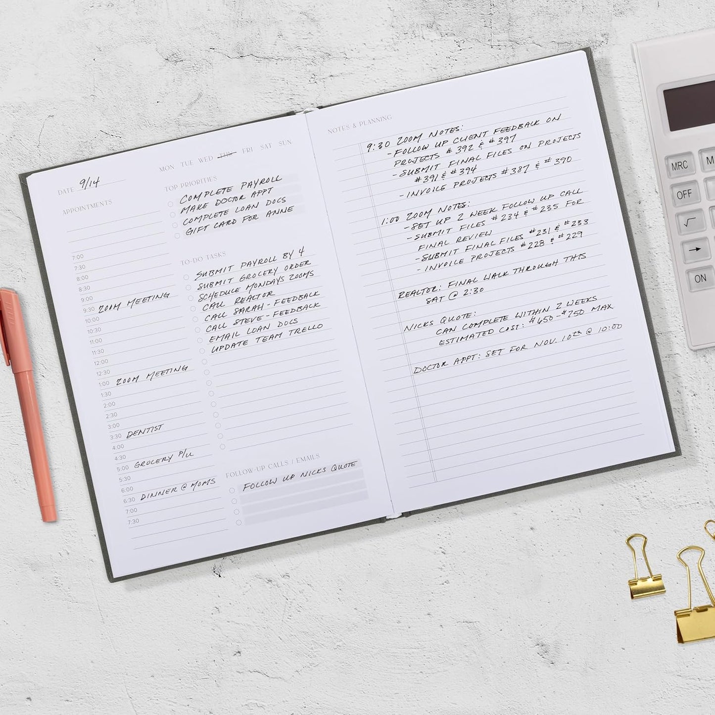 Aesthetic Daily Planner And Notebook With Hourly Schedule - Modern Hardcover To do List Notepad to Easily Organize Your Work Tasks And Appointments - The Perfect Book for School & Office Supplies