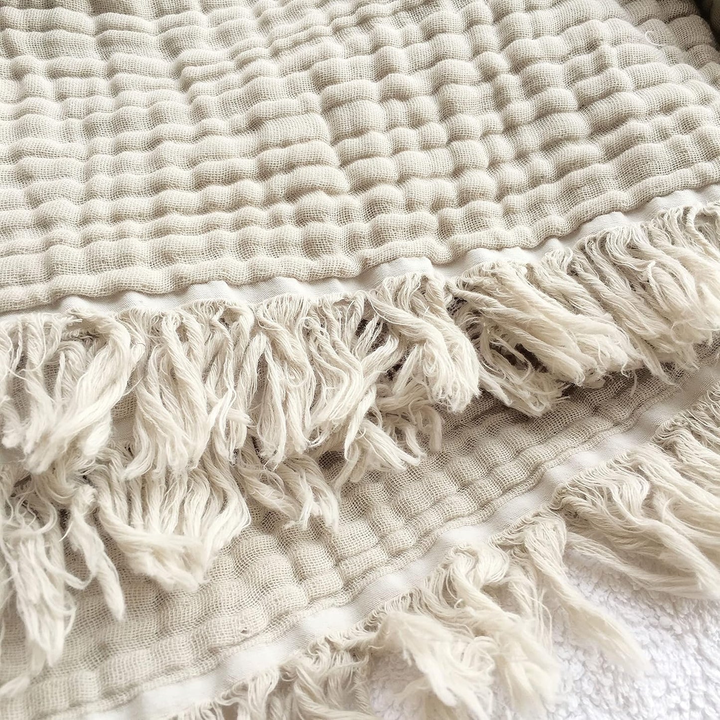 KyraHome 100% Organic Cotton 90"x104" King Size Muslin Blankets for Adults, Kids, Pre-Washed Plant Dyed, Breathable Cozy Gauze Bed Blanket, All Season (Oatmeal Khaki)