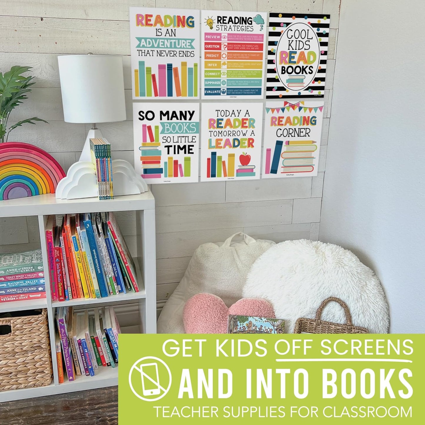 Hadley Designs Motivational Reading Posters for Classroom Elementary –6 Reading Strategies Posters for Classroom Library Decor, Read Corner School Library Poster, Colorful Bulletin Board Decorations