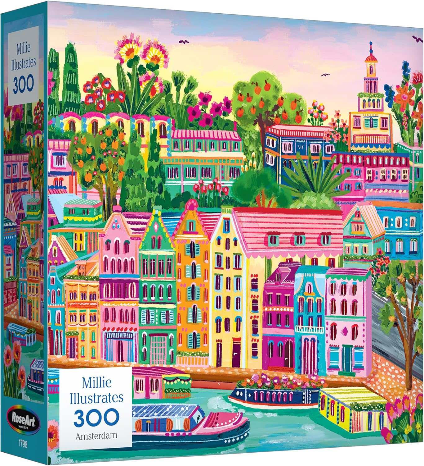 RoseArt - Millie Illustrates - Amsterdam - 300 Piece Jigsaw Puzzle – Vibrant Cityscape Artwork, Fun & Challenging Puzzle for Adults