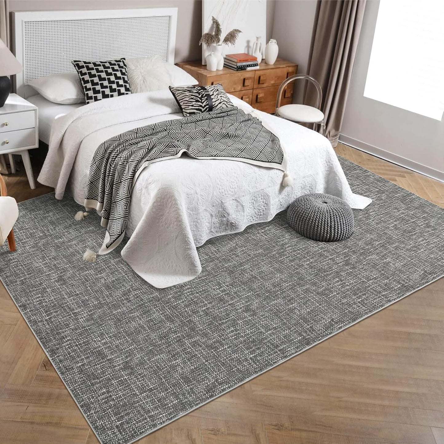 RUGSREAL 8x10 Washable Rug for Living Room Non-Slip Modern Abstract Area Rug Stain Resistant Large Bedroom Rug Contemporary Accent Throw Floor Carpet Solid Rug for Dining Room Home Decor, Grey