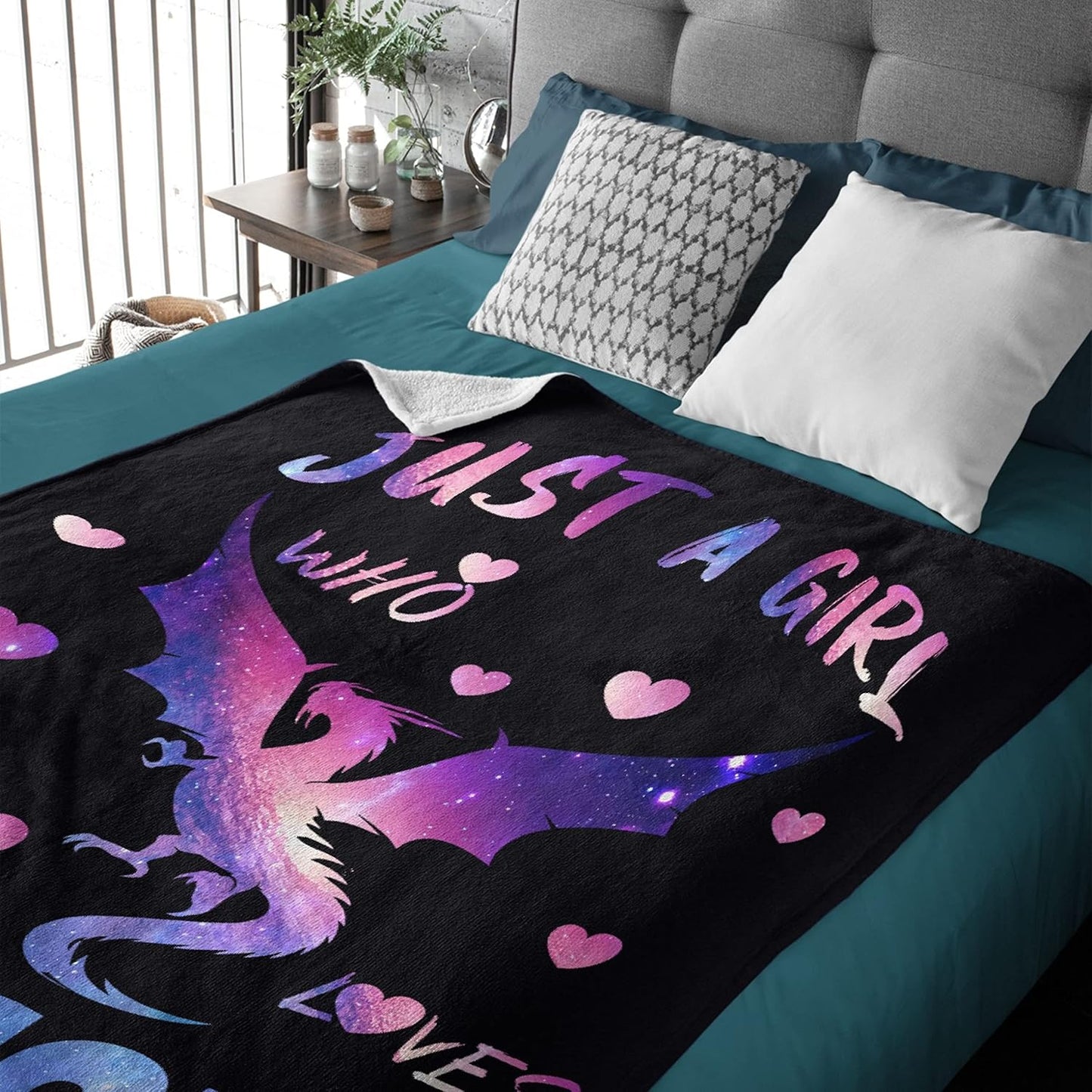 Just A Girl Who Loves Dragons Blanket Flannel Fleece Throw Blanket Microfiber Lightweight Soft Cozy for Couch Sofa Bed All Season Personalized Gift to Girls Women 80"x60" for Adult