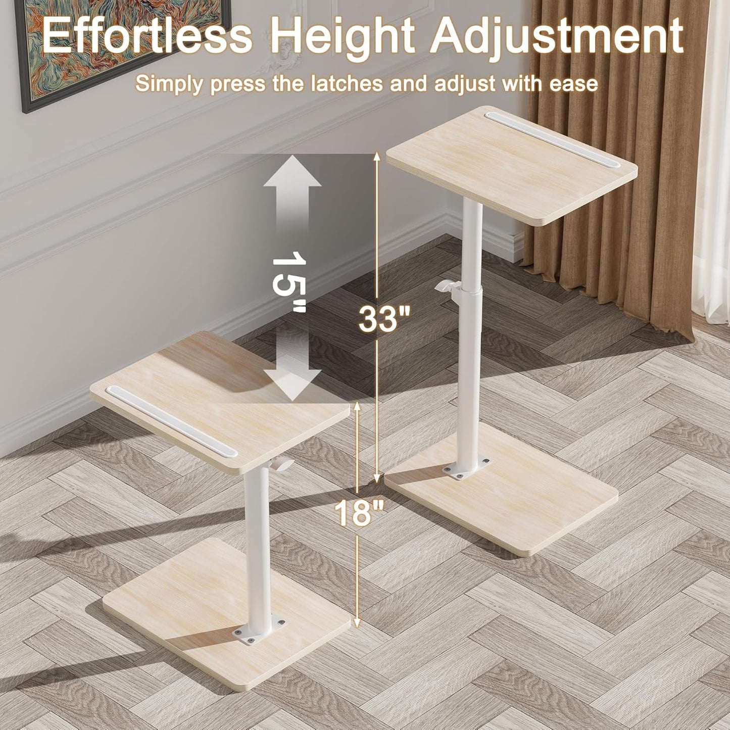 Sofa Armrest Tray Table for Couch - 360° Swivel Height Adjustable End for Small Spaces, Snack Side Table for Bed or Chair with Phone & Tablet Slot (Oak,Standard)