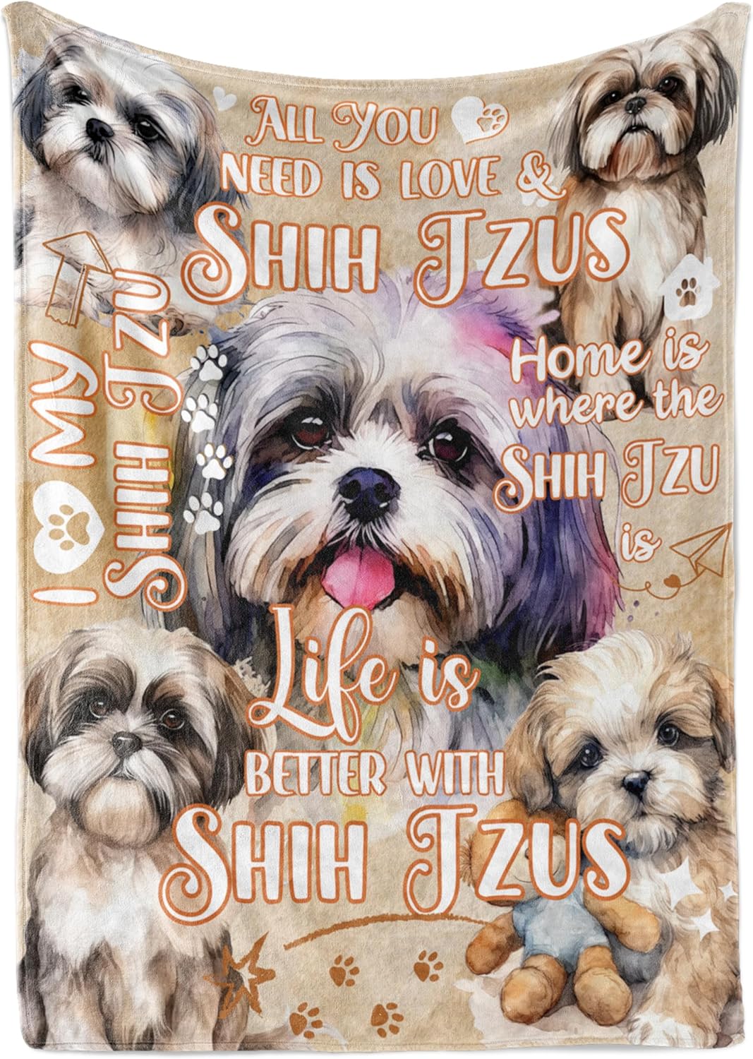 Shih Tzu Gifts for Women, Shih Tzu Flannel Blanket Throws for Dog Mom Dad, 50 x 65 inches, Perfect for Birthday Christmas Thanksgiving Mother's Day Father's Day